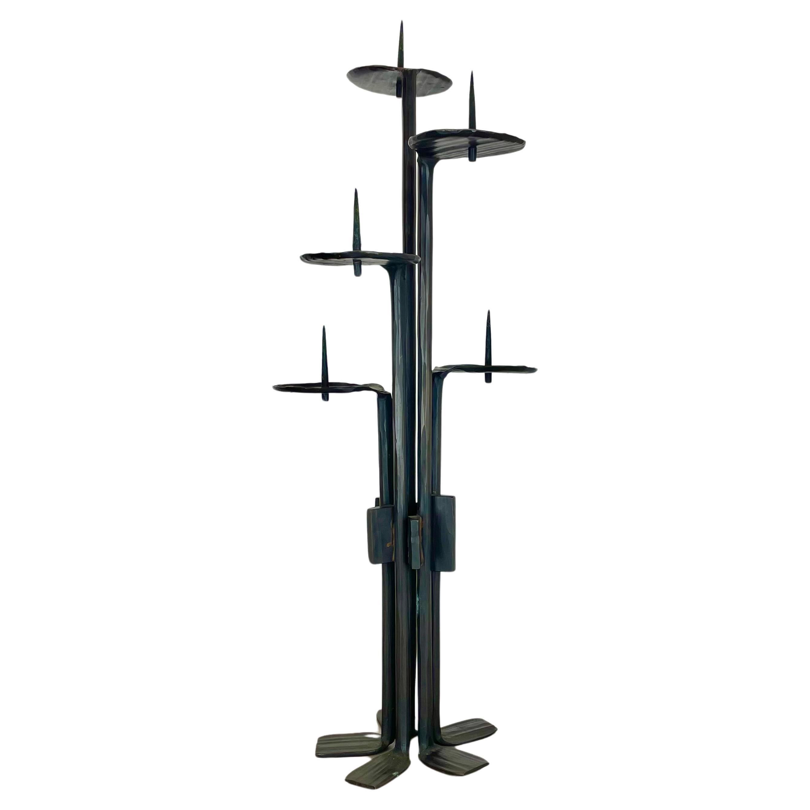 Grand bougeoir lourd de 78 cm en bronze brutaliste Manfred Bergmeister, Allemagne 1970