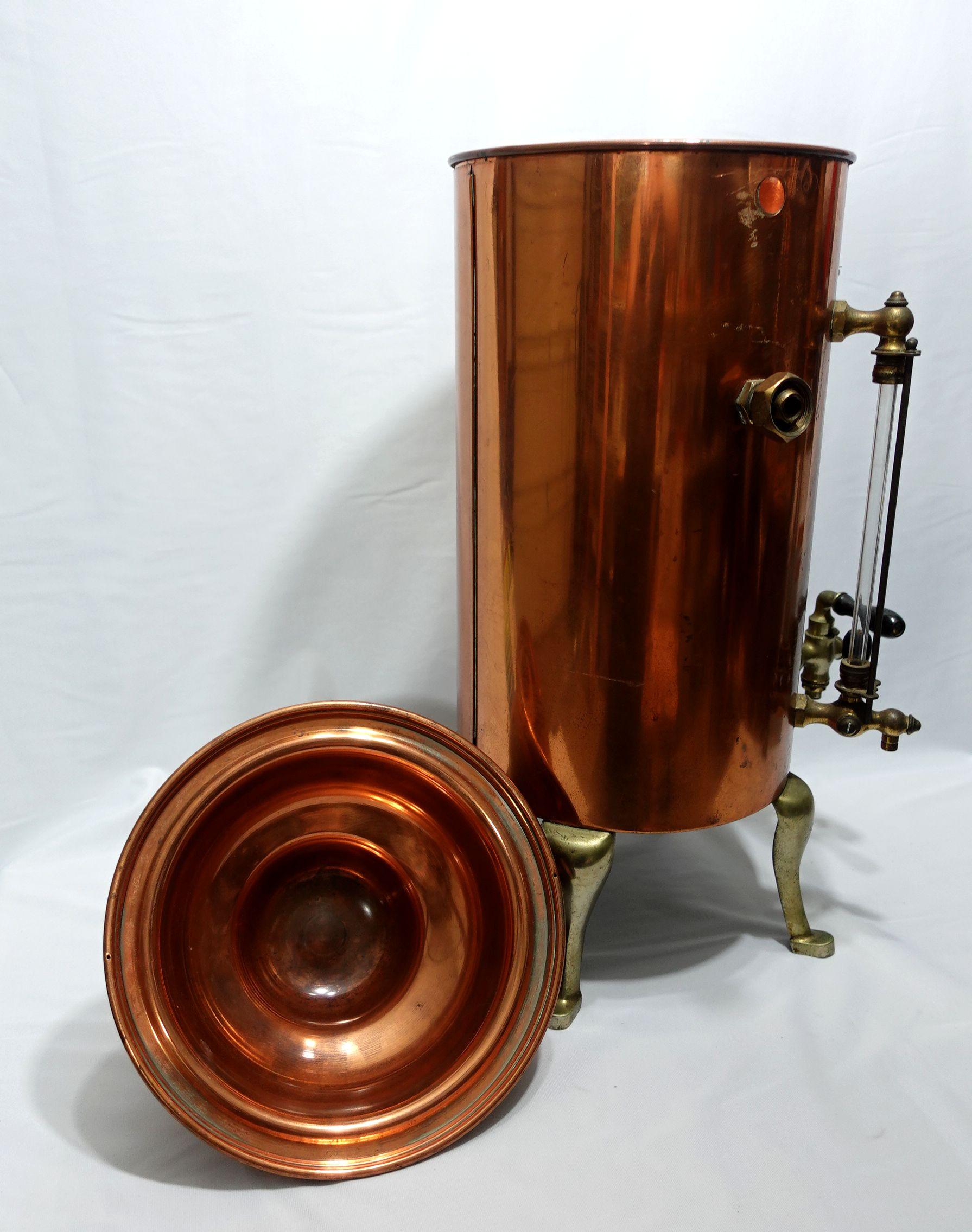 Antiquités 1900 - Urne à eau chaude/café en laiton et cuivre, grande et lourde, avec étiquette en laiton en vente 4