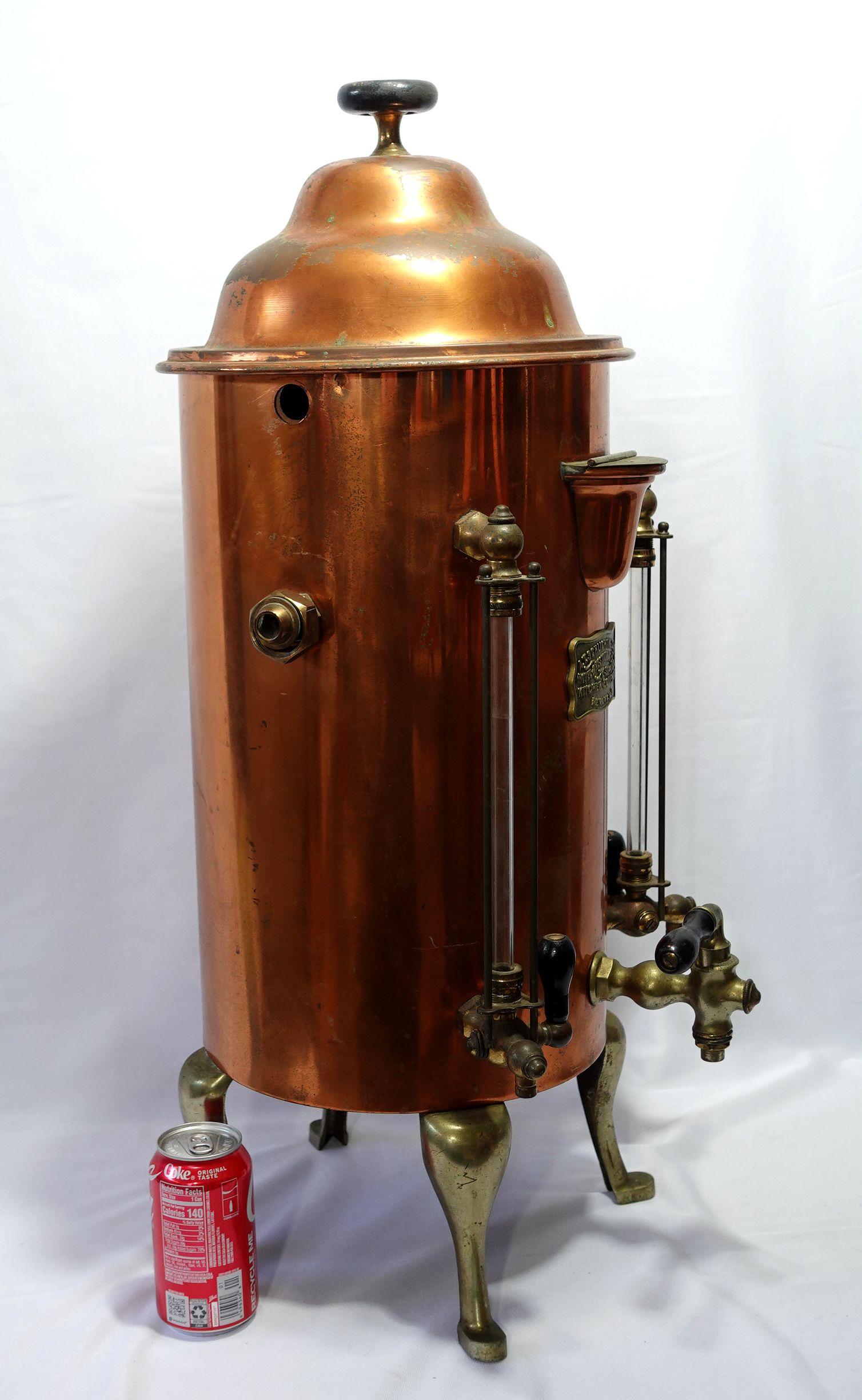 Antique 1900s Large & Heavy Brass & Copper Hot Water/Coffee Urn, W/ Brass Label For Sale 12