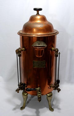 Antique 1900s Large & Heavy Brass & Copper Hot Water/Coffee Urn, W/ Brass Label