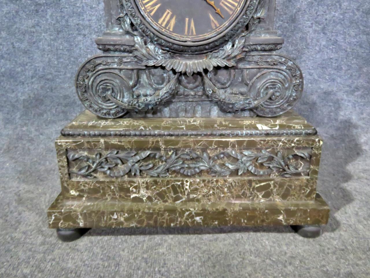 Louis XV Large Heavy Bronze and Marble French Mantle Clock, circa 1900