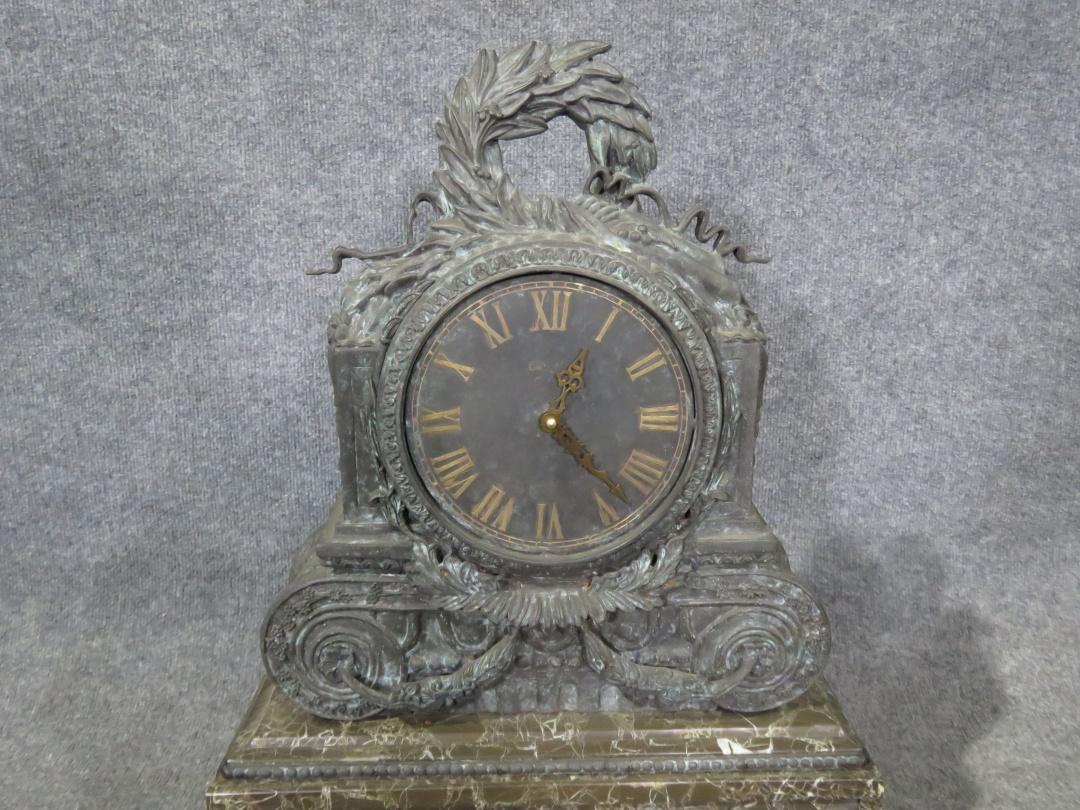 Large Heavy Bronze and Marble French Mantle Clock, circa 1900 In Good Condition In Swedesboro, NJ