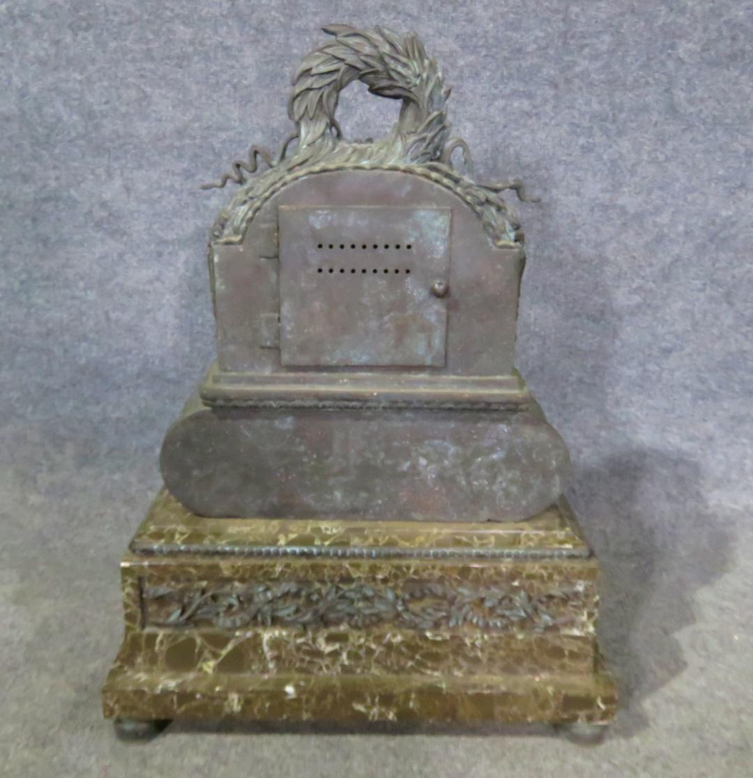 Large Heavy Bronze and Marble French Mantle Clock, circa 1900 2