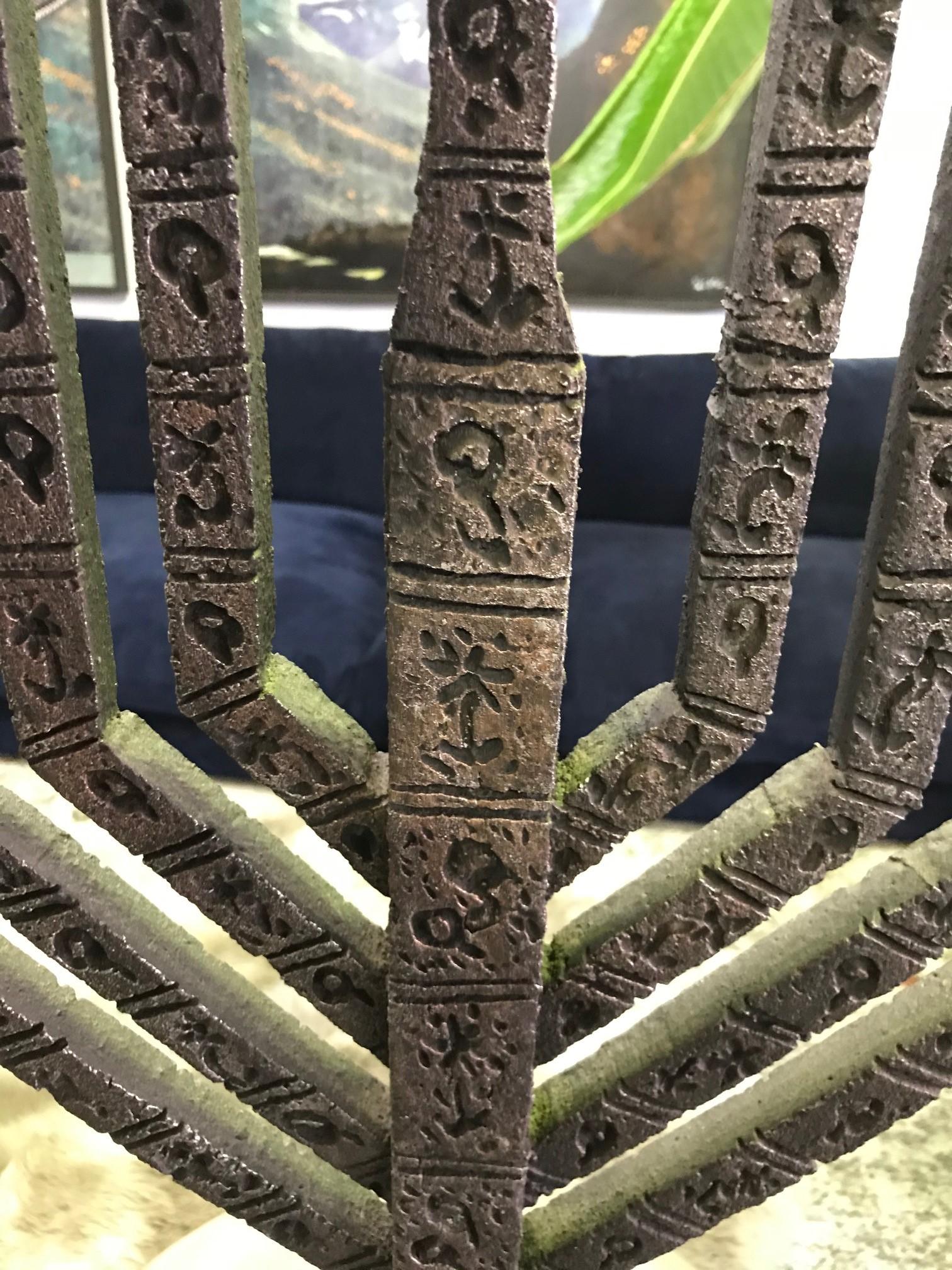 Large Heavy Brutalist Hand Forged in Israel Iron Hanukkah Menorah Sculpture In Good Condition For Sale In Studio City, CA