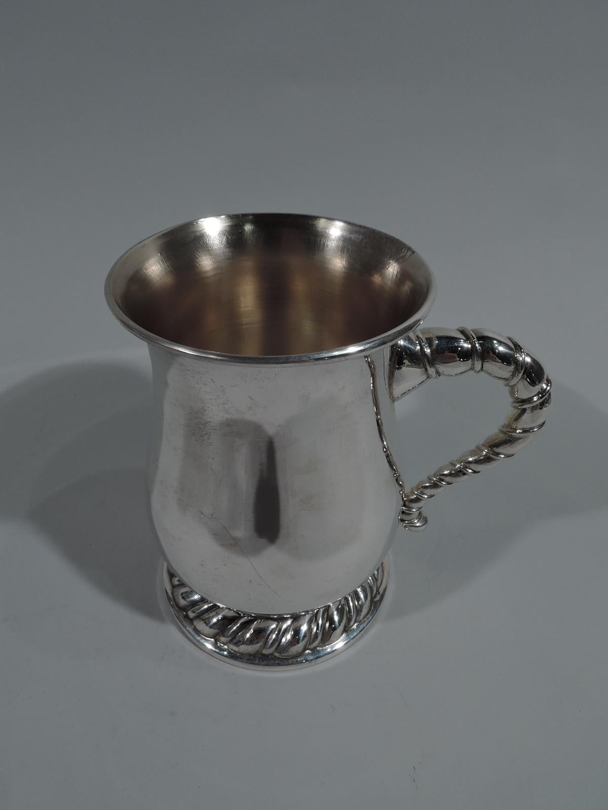 Italian Buccellati Modern Classical Sterling Silver Mug in Torchon Pattern