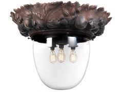 Large Heavy Cast Iron 3 Bulb Flush Mounts - Matching Pair