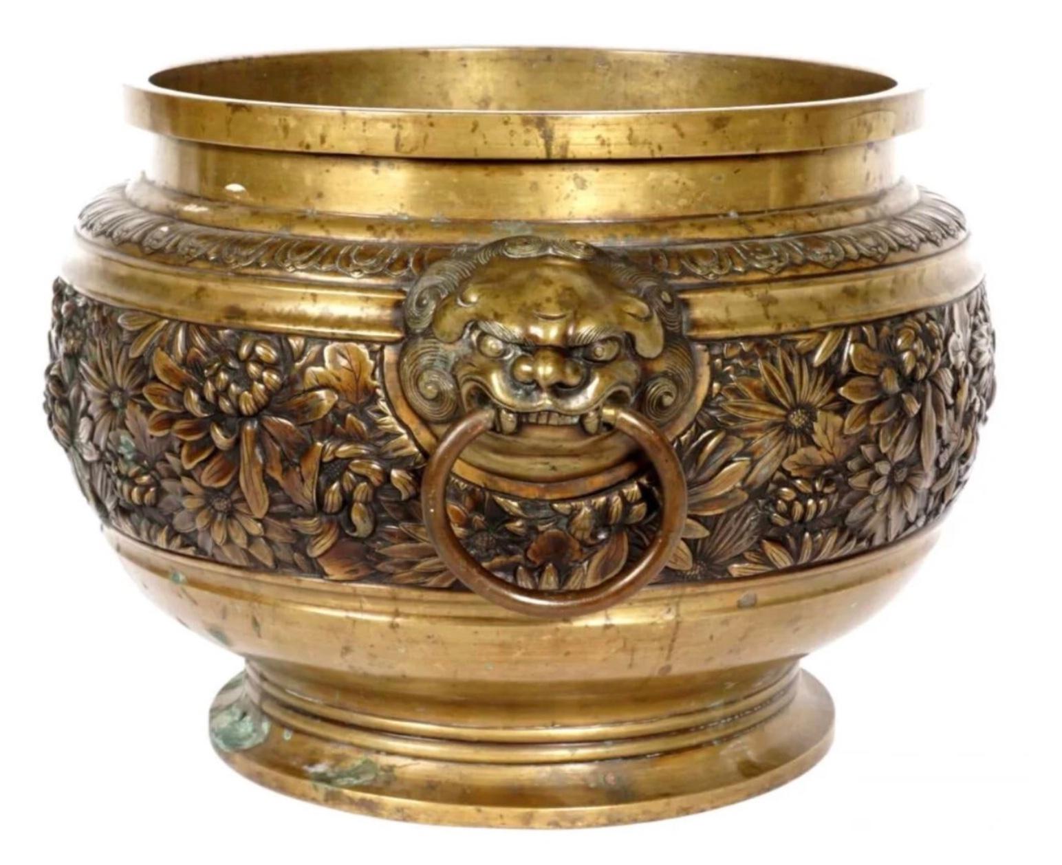Chinese Export Large Heavy Chinese Cast Gilt Bronze Planter For Sale
