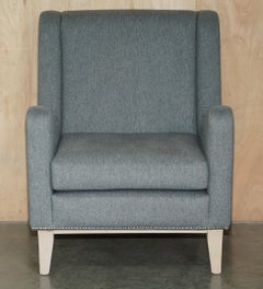 LARGE HEAVY CONTEMPORARY DESiGNER GREY UPHOLSTERED ARMCHAIR VERY COMFORTABLE