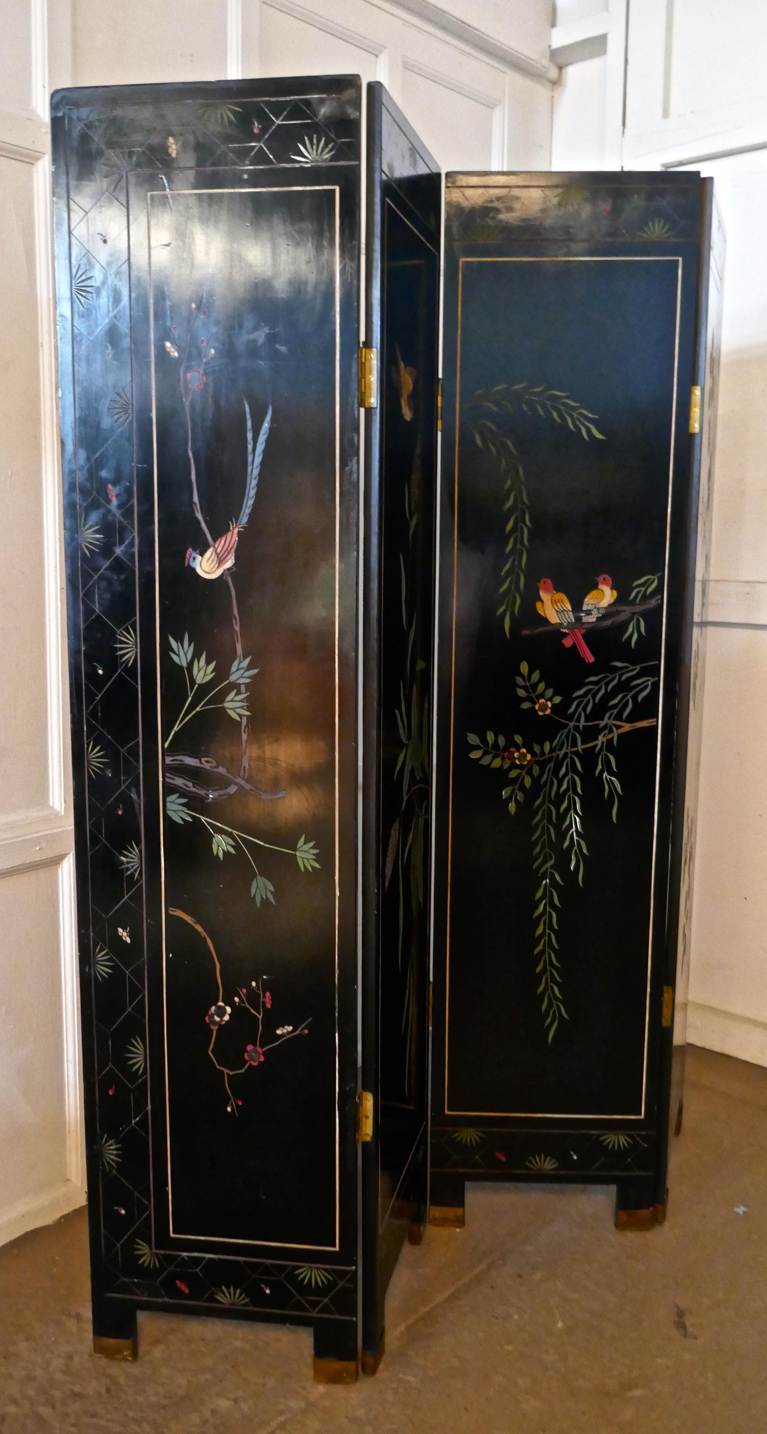 Large Heavy Decorated Japanese Lacquer Room Divider Screen 4