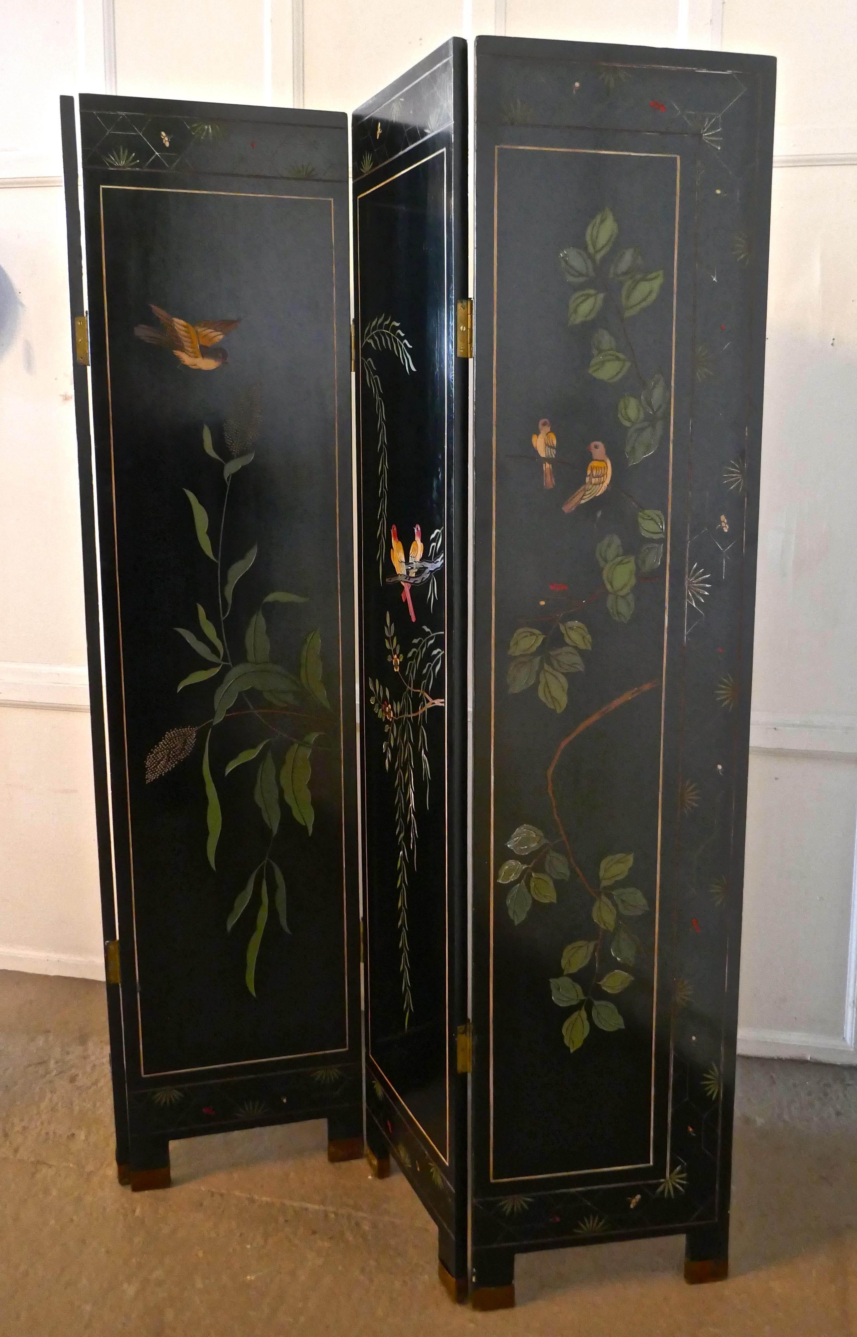 Large Heavy Decorated Japanese Lacquer Room Divider Screen 5