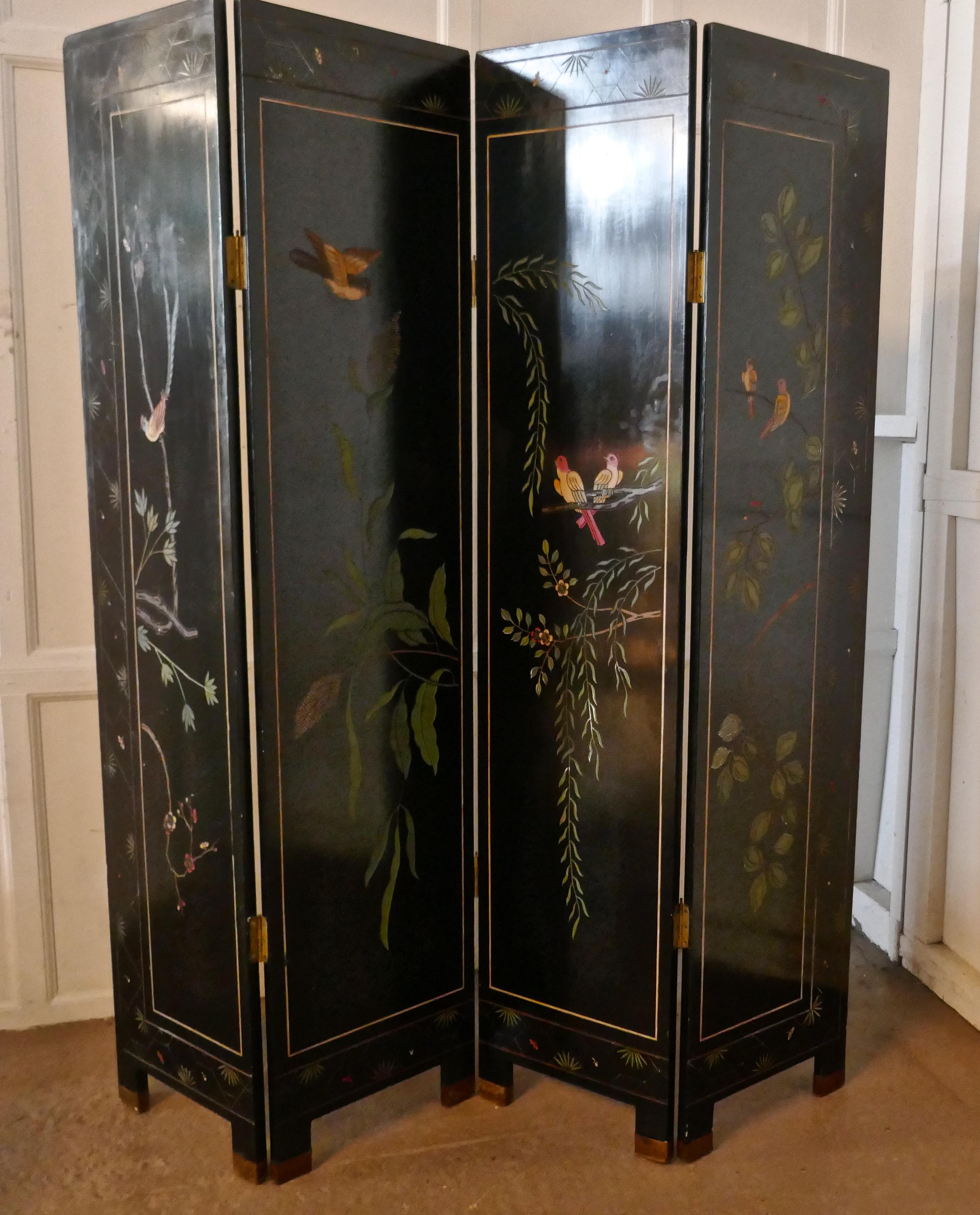 Large Heavy Decorated Japanese Lacquer Room Divider Screen 6