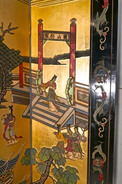 Large Heavy Decorated Japanese Lacquer Room Divider Screen