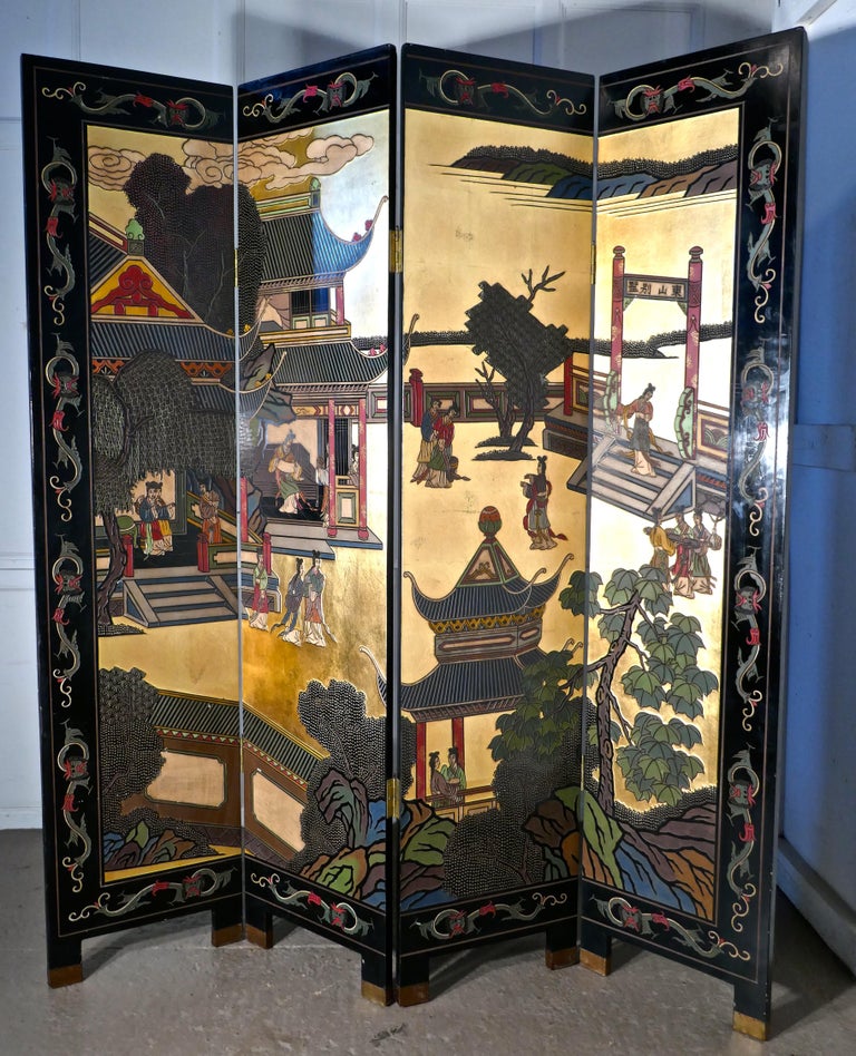 Large Heavy Decorated Japanese Lacquer Room Divider Screen at 1stDibs