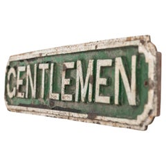 Vintage Large Heavy Duty Cast Iron Gentlemen Wall Sign Plaque, C.1930