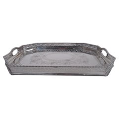 Large & Heavy English Edwardian Classical Gallery Tea Tray, 1904