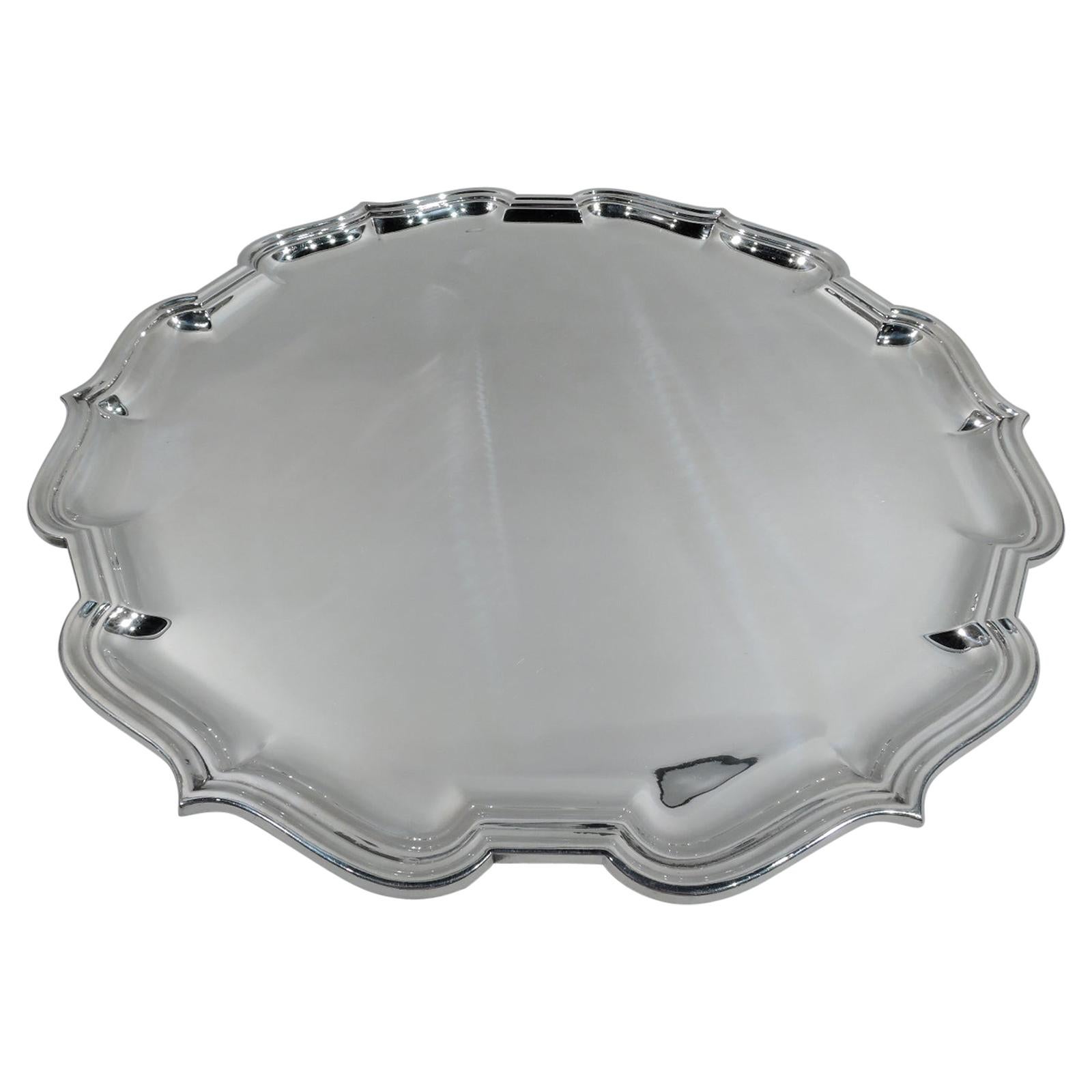 Large & Heavy English Georgian-Style Sterling Silver Salver Tray