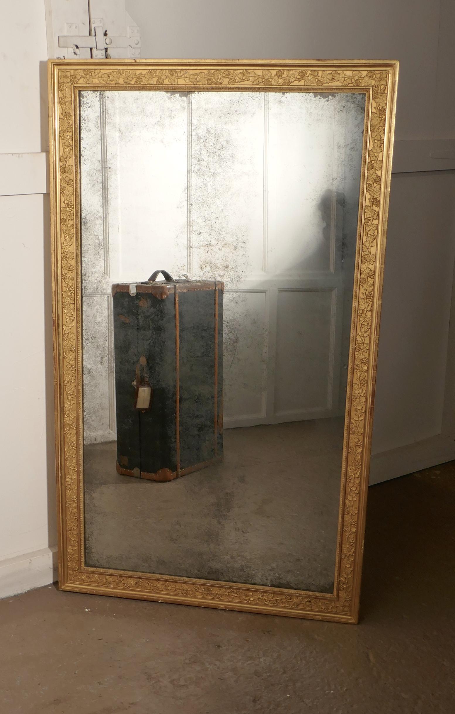 19th Century Large Heavy French Gold Shabby Wall Mirror