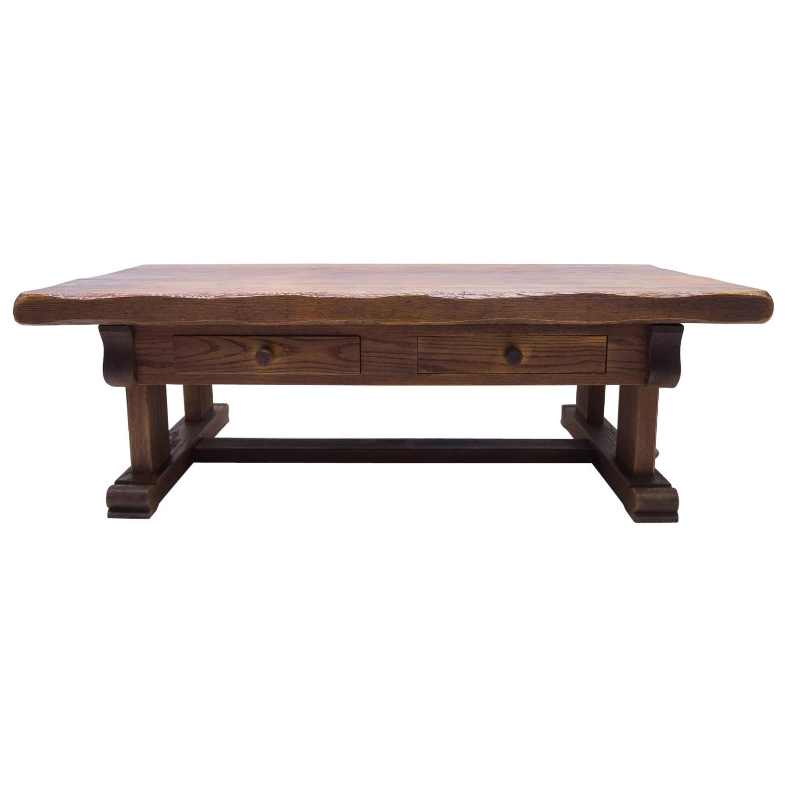 Large Heavy French Rustic Coffee Table Made of Solid Oak, 1960s