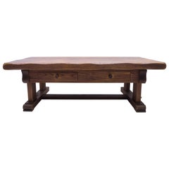 Large Heavy French Rustic Coffee Table Made of Solid Oak, 1960s