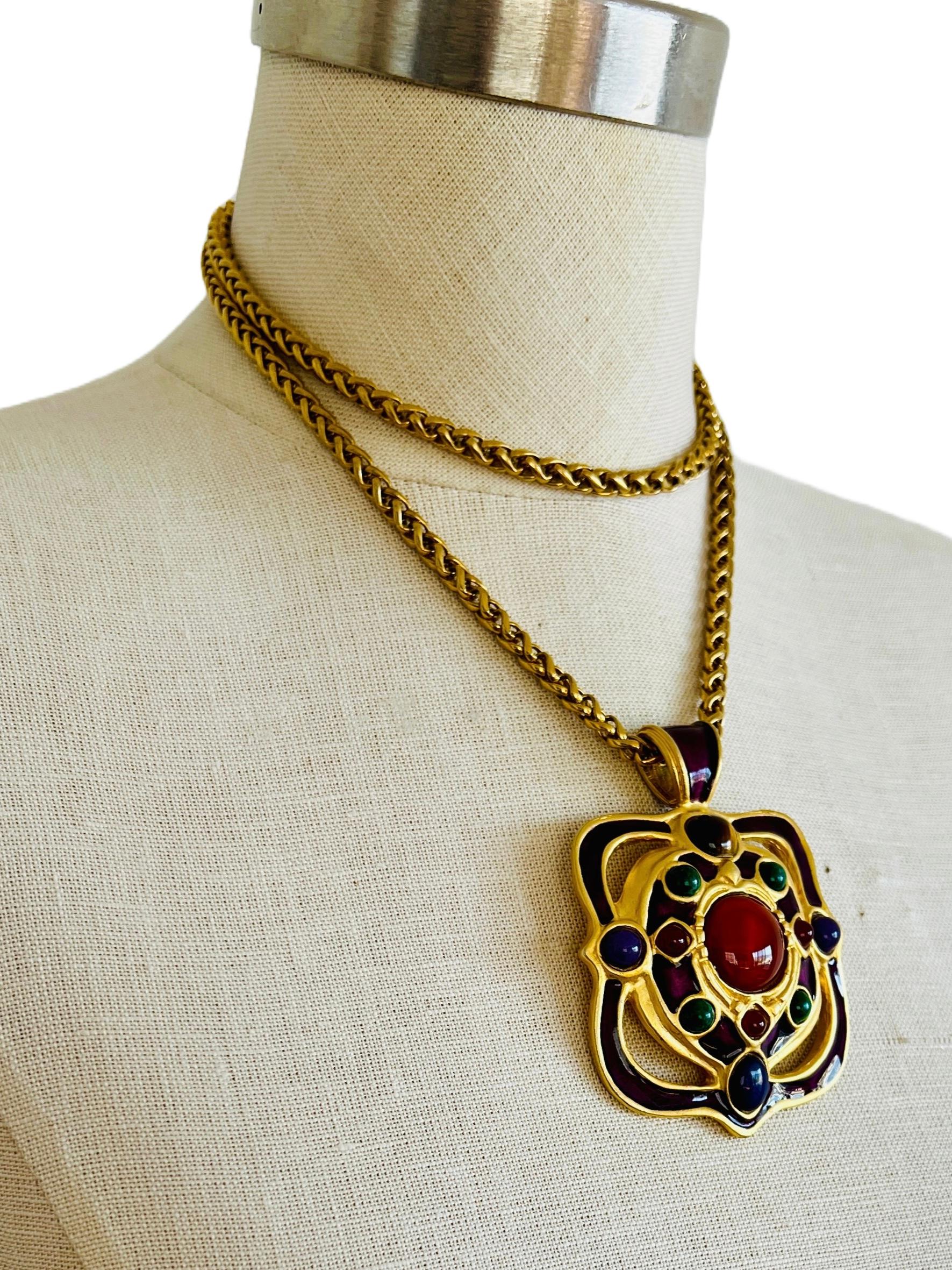 Byzantine Large Heavy Gem Cabochon Enamel Franco Chain Choker Necklace Carnelian Malachite For Sale