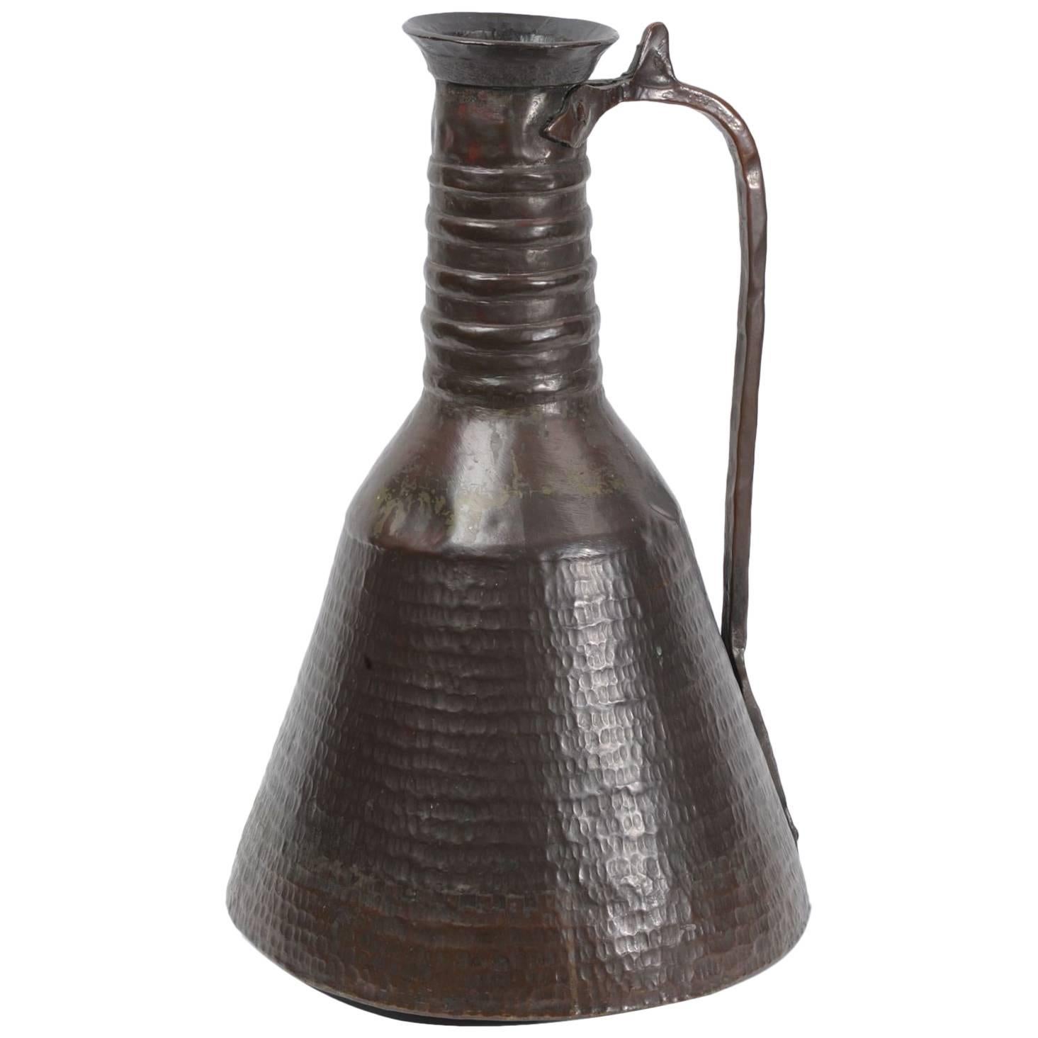 Large Heavy Handmade Copper Jug For Sale
