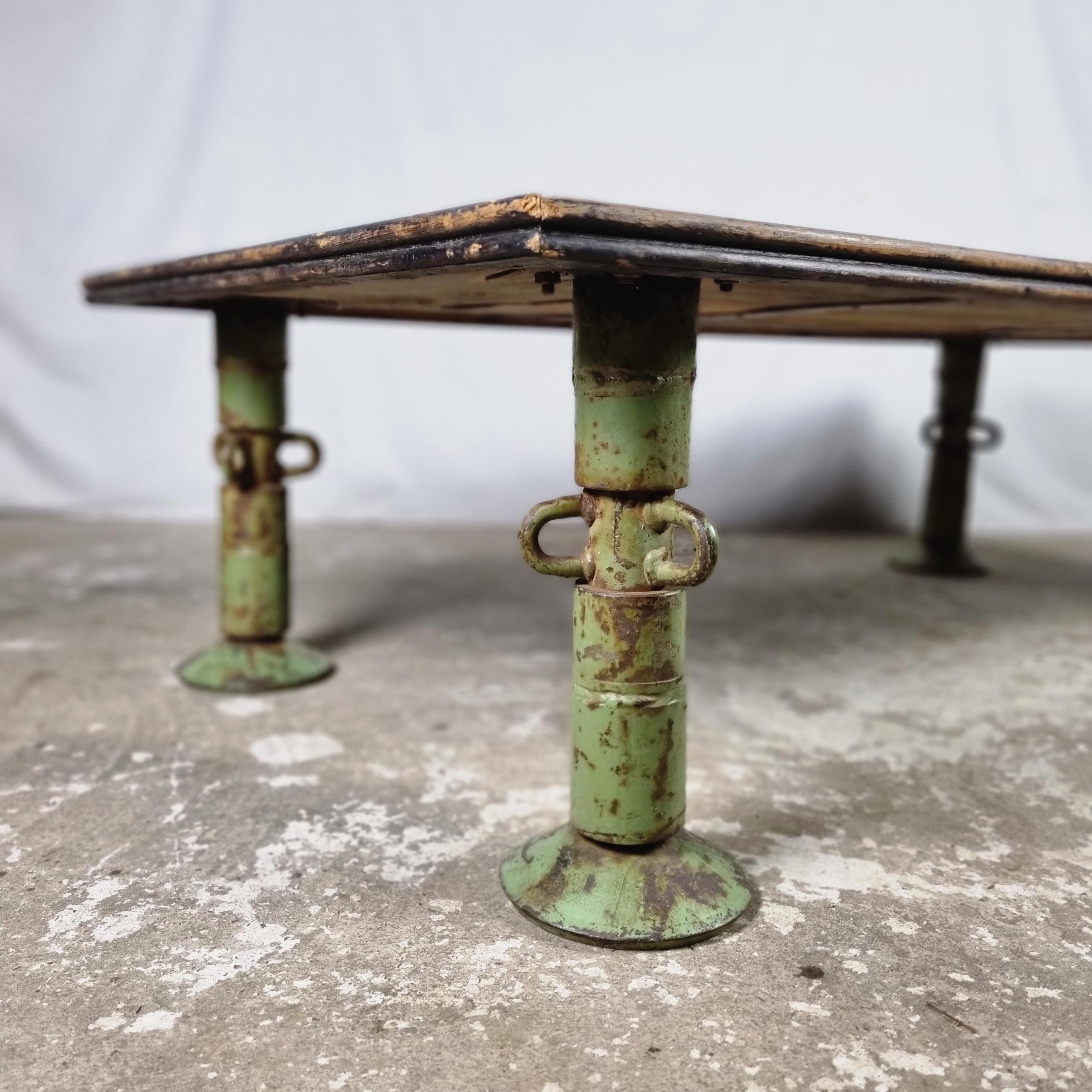 20th Century Large heavy industrial vintage coffee table from reclaimed wood, cast iron legs
