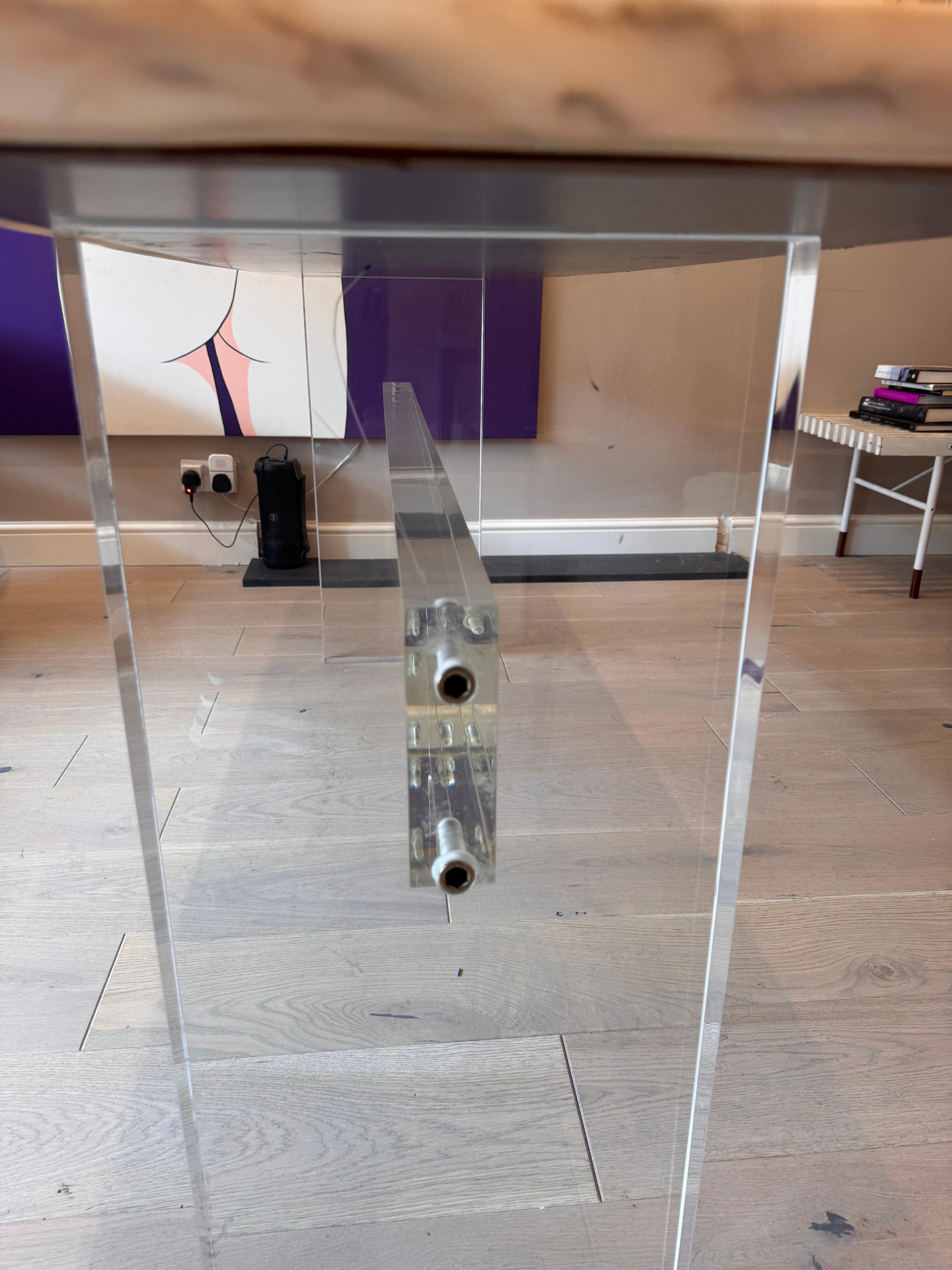 20th Century Large heavy lucite and Carrara marble sofa/console table For Sale
