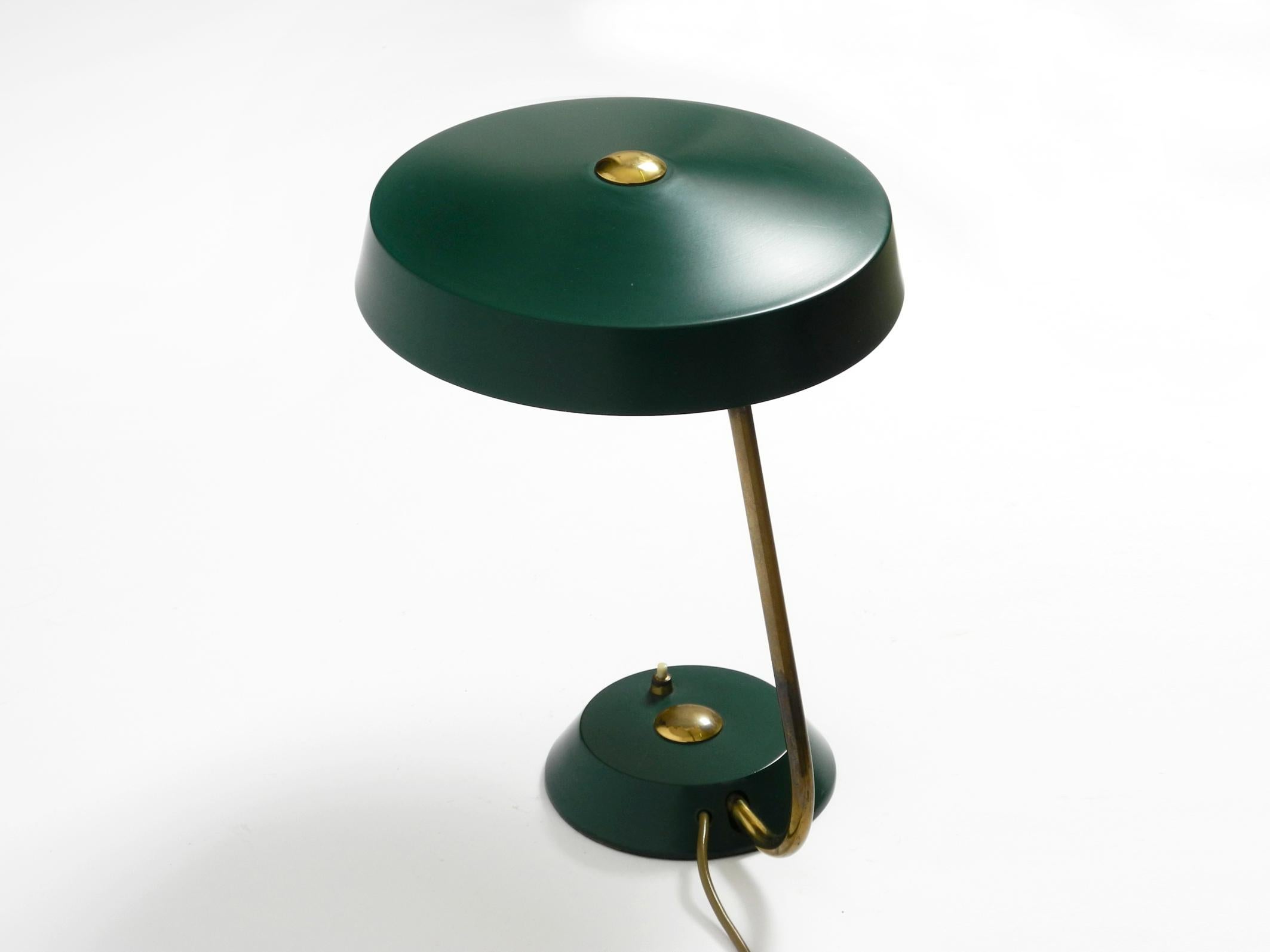 Mid-Century Modern Large heavy Mid Century metal table lamp in British Green in dreamlike condition For Sale