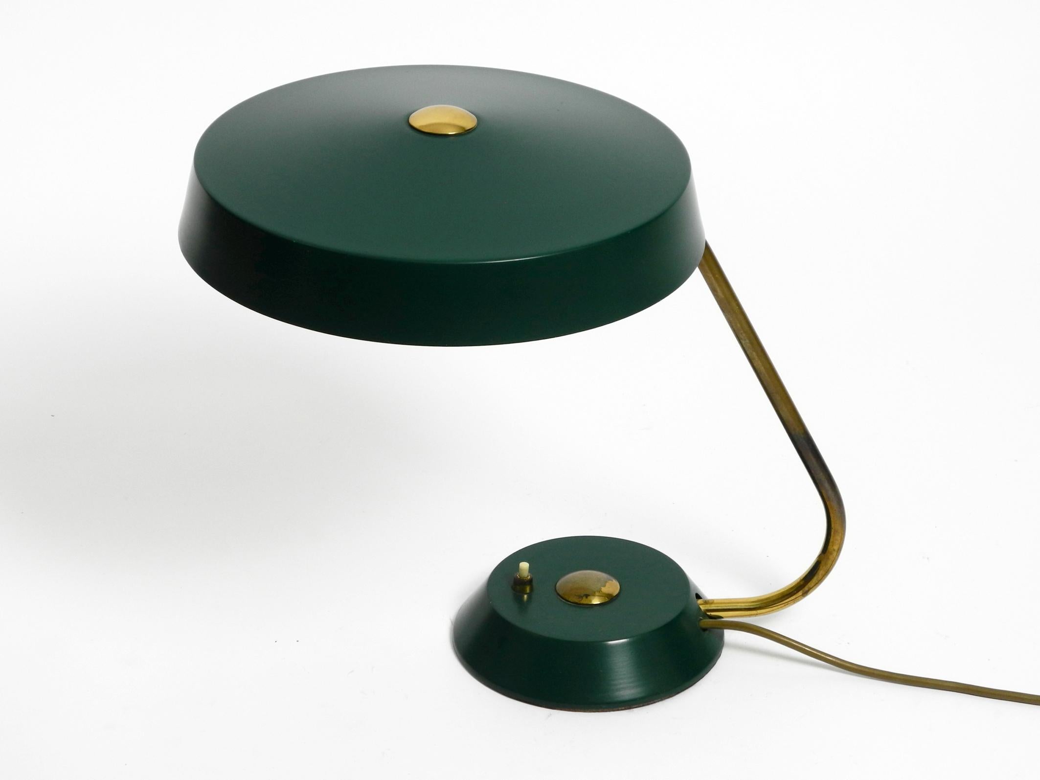 Austrian Large heavy Mid Century metal table lamp in British Green in dreamlike condition For Sale