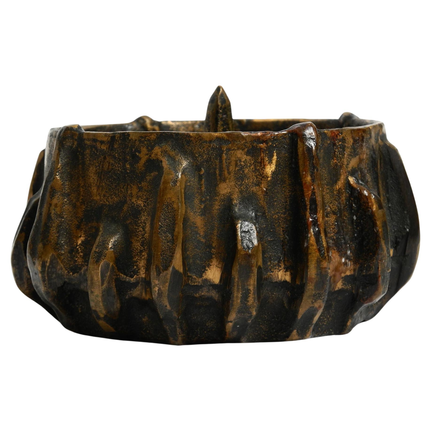 Großer schwerer Mid-Century-Modern-Kerzenleuchter aus Bronze in brutalistischem Design