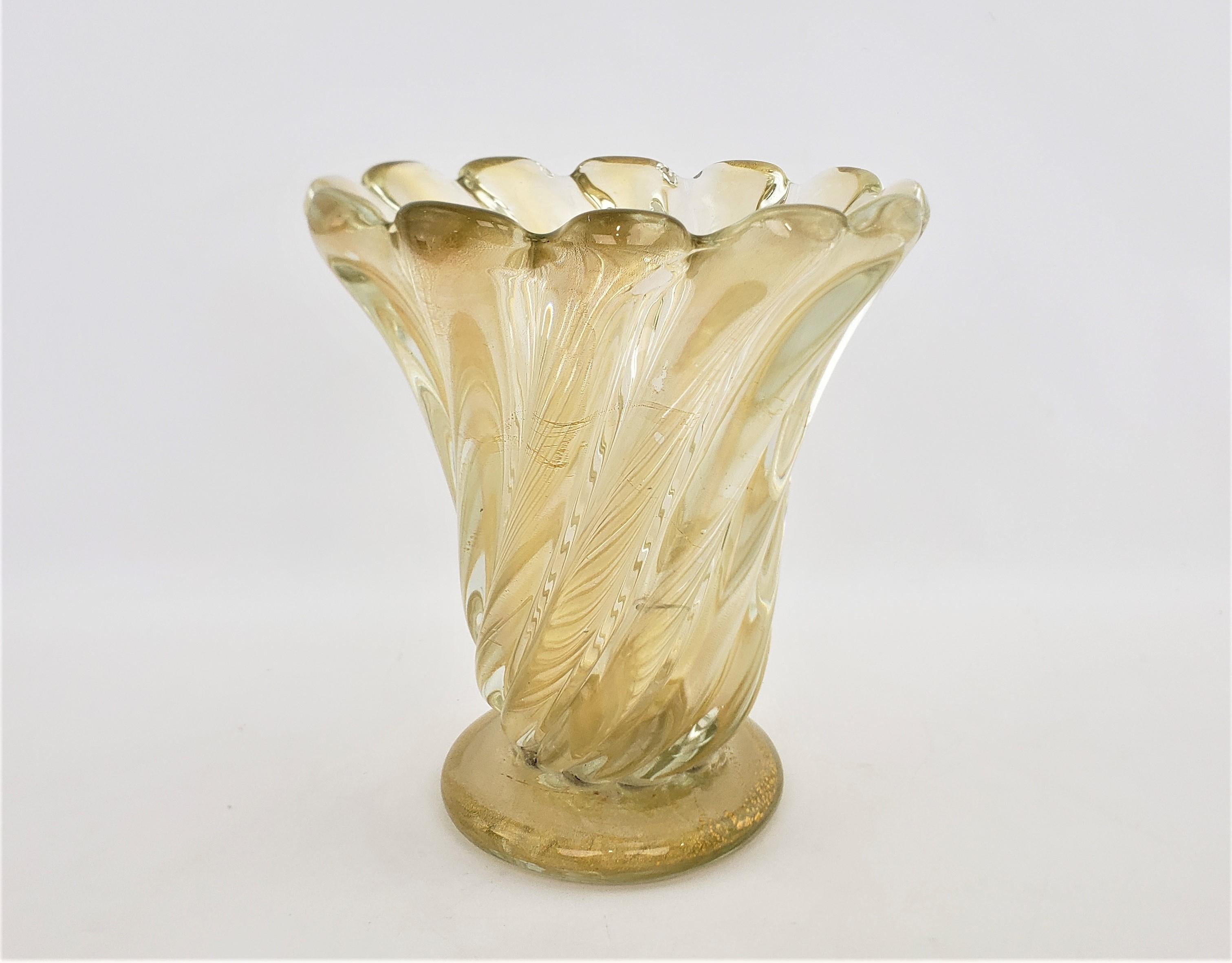 Italian Large & Heavy Mid-Century Modern Murano Swirled Art Glass Vase with Aventurine For Sale