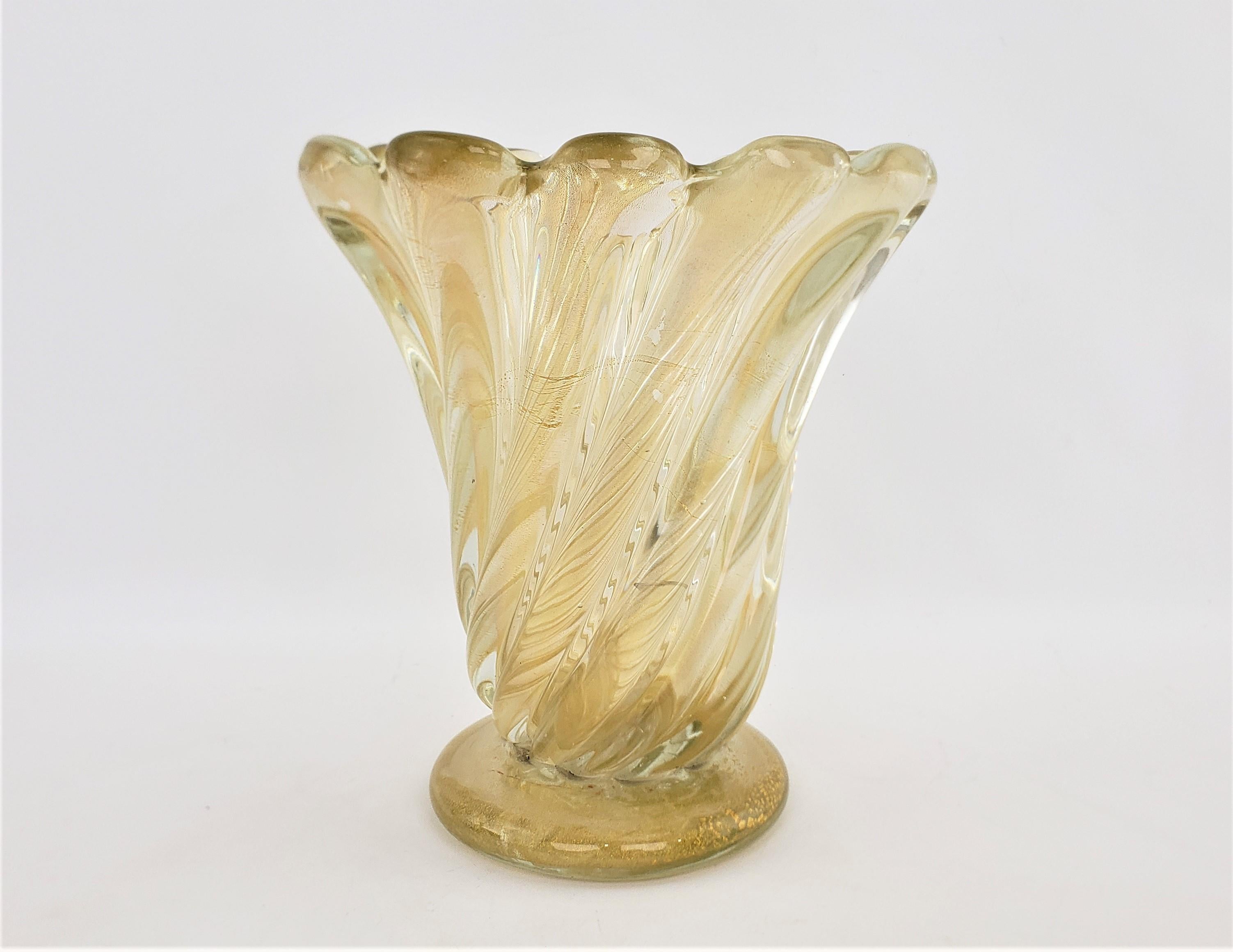 Hand-Crafted Large & Heavy Mid-Century Modern Murano Swirled Art Glass Vase with Aventurine For Sale