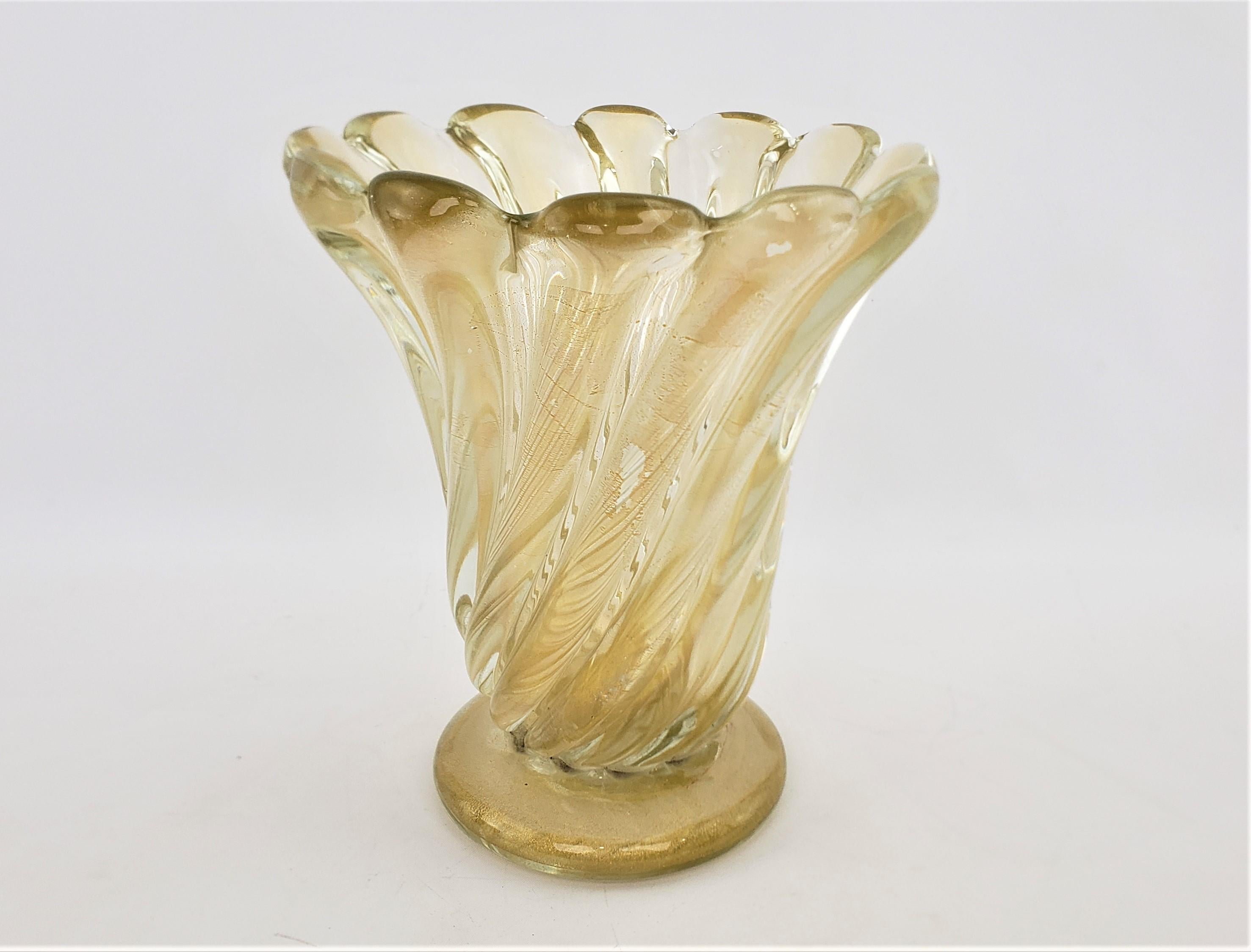 Large & Heavy Mid-Century Modern Murano Swirled Art Glass Vase with Aventurine In Good Condition For Sale In Hamilton, Ontario