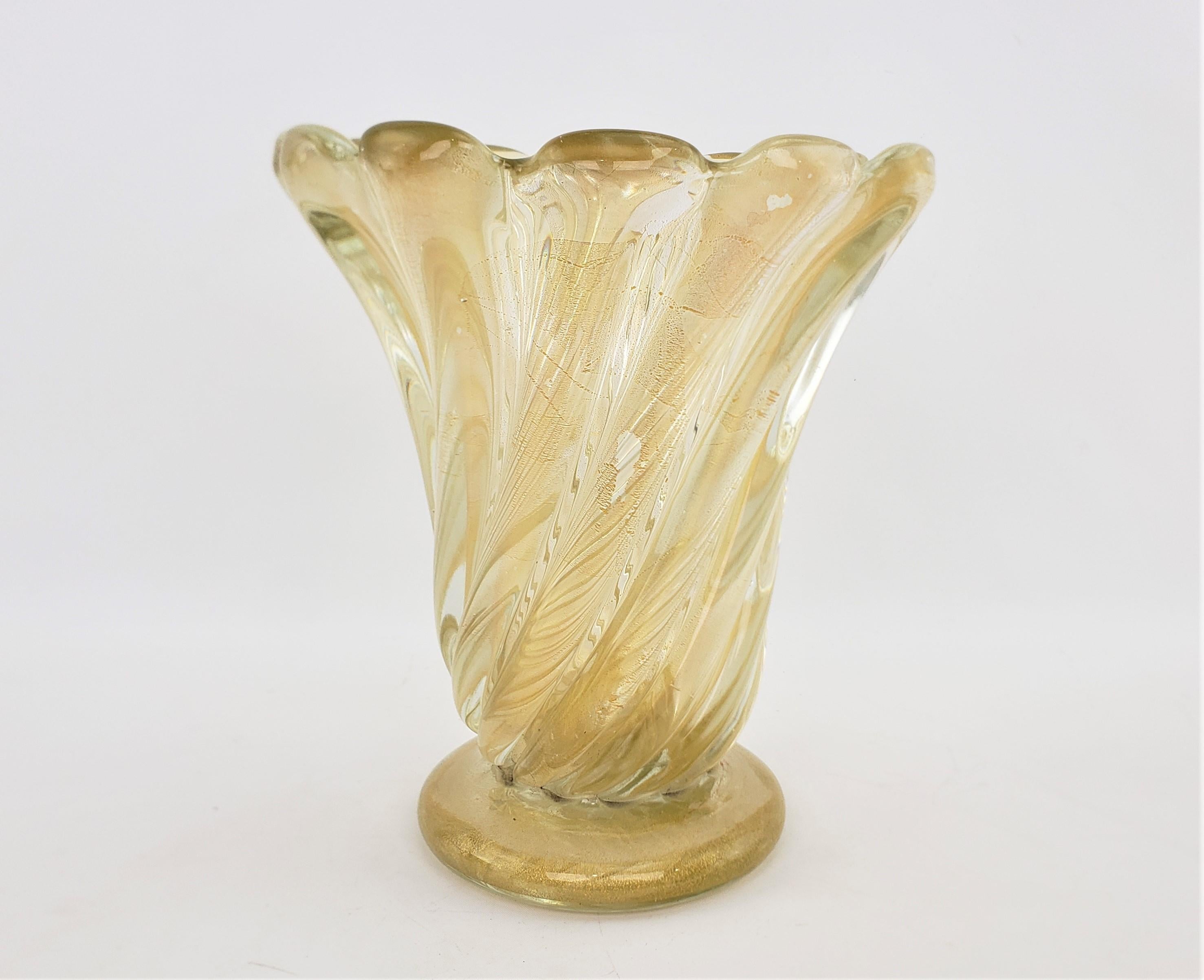 20th Century Large & Heavy Mid-Century Modern Murano Swirled Art Glass Vase with Aventurine For Sale