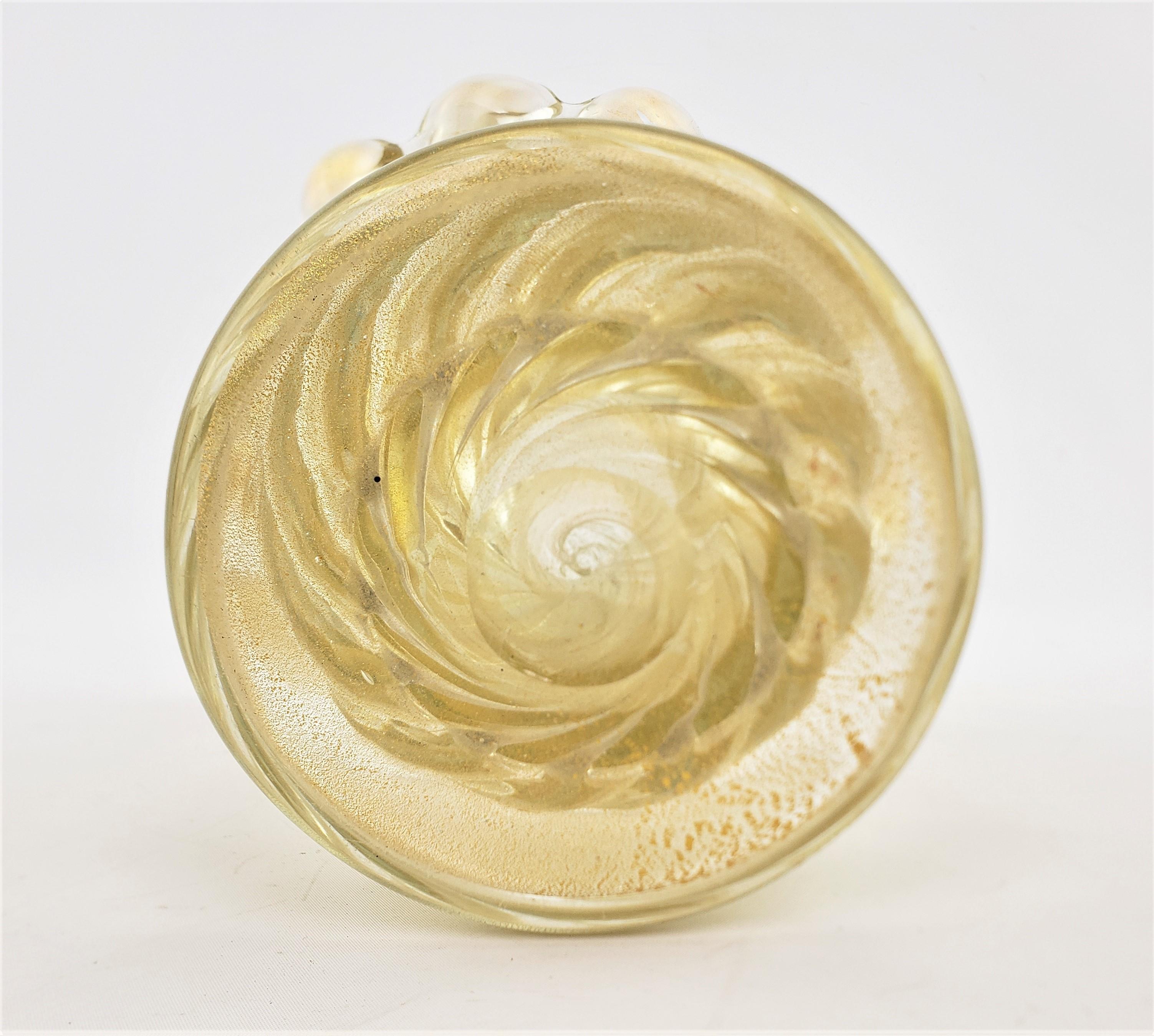 Large & Heavy Mid-Century Modern Murano Swirled Art Glass Vase with Aventurine For Sale 3