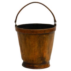 Large heavy Mid Century Modern paper basket made of sturdy thick cowhide