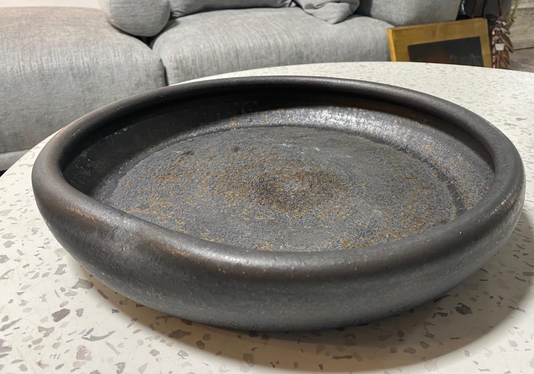 20th Century Large Heavy Mid-Century Modern Signed Glazed Centerpiece Studio Pottery Bowl