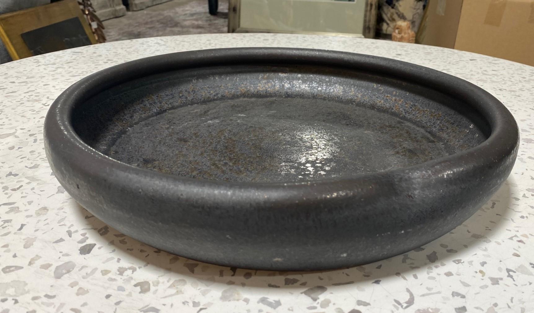 Stoneware Large Heavy Mid-Century Modern Signed Glazed Centerpiece Studio Pottery Bowl
