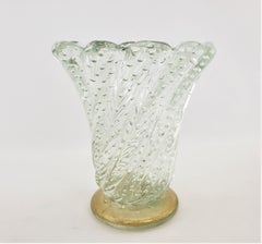 Large & Heavy Mid-Century Murano Swirled Art Glass Vase with Controlled Bubbles