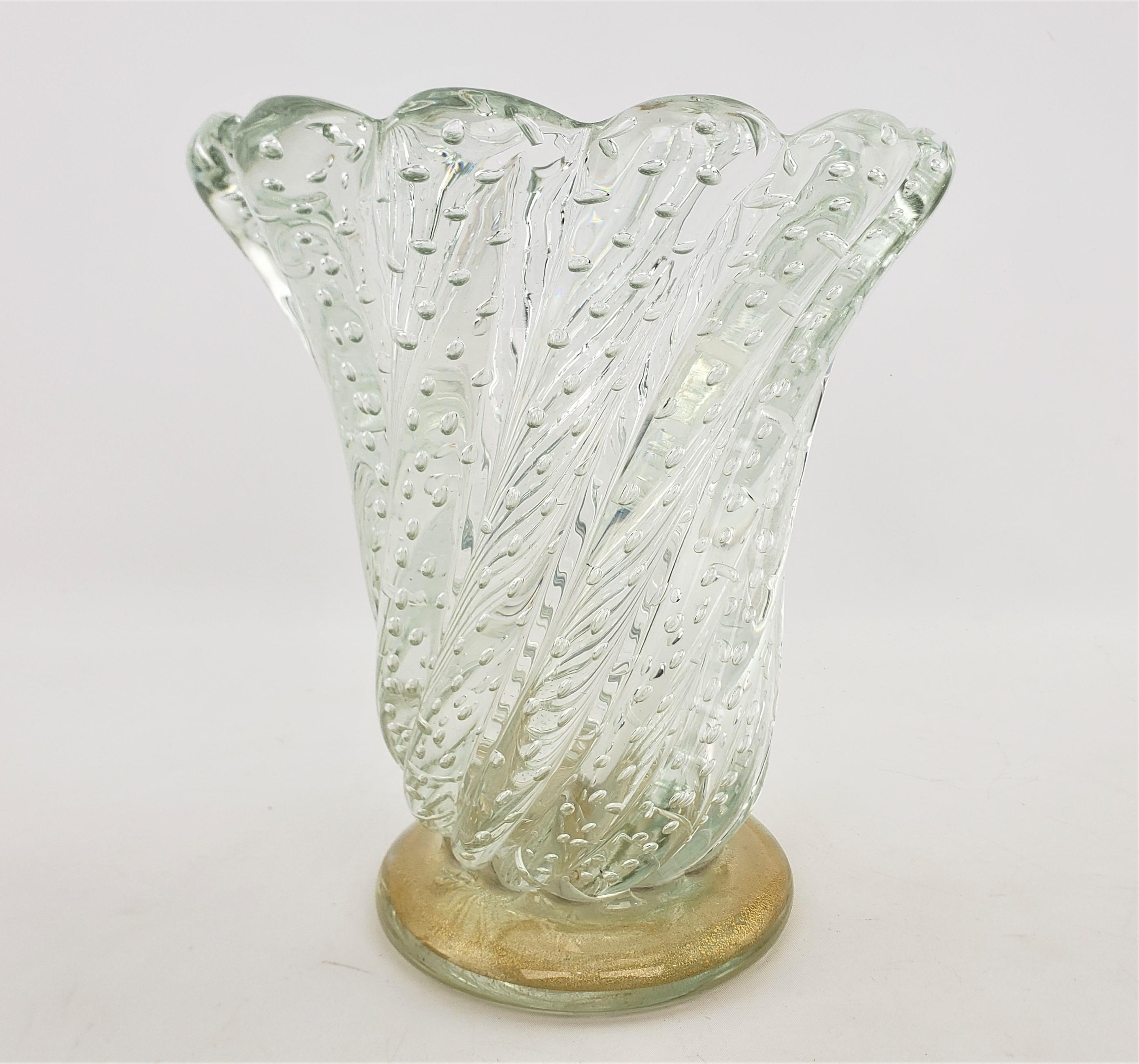 Mid-Century Modern Large & Heavy Mid-Century Murano Swirled Art Glass Vase with Controlled Bubbles For Sale