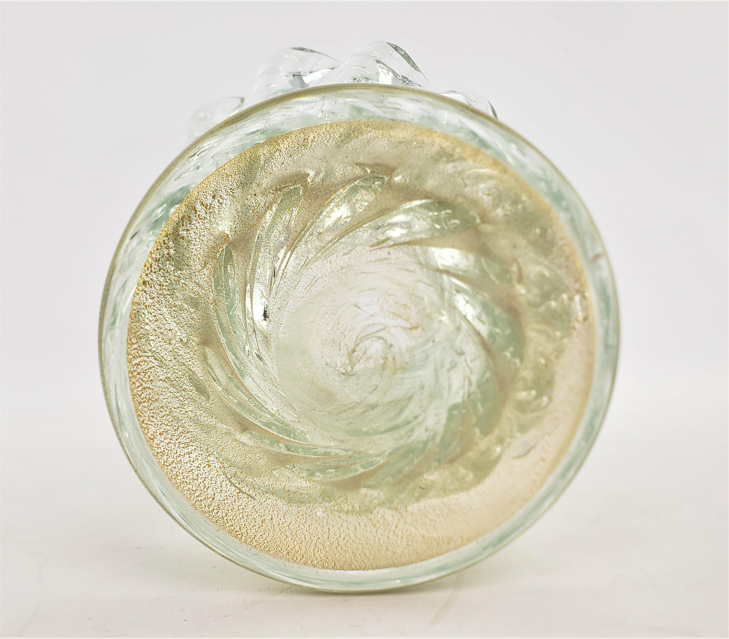 Hand-Crafted Large & Heavy Mid-Century Murano Swirled Art Glass Vase with Controlled Bubbles For Sale