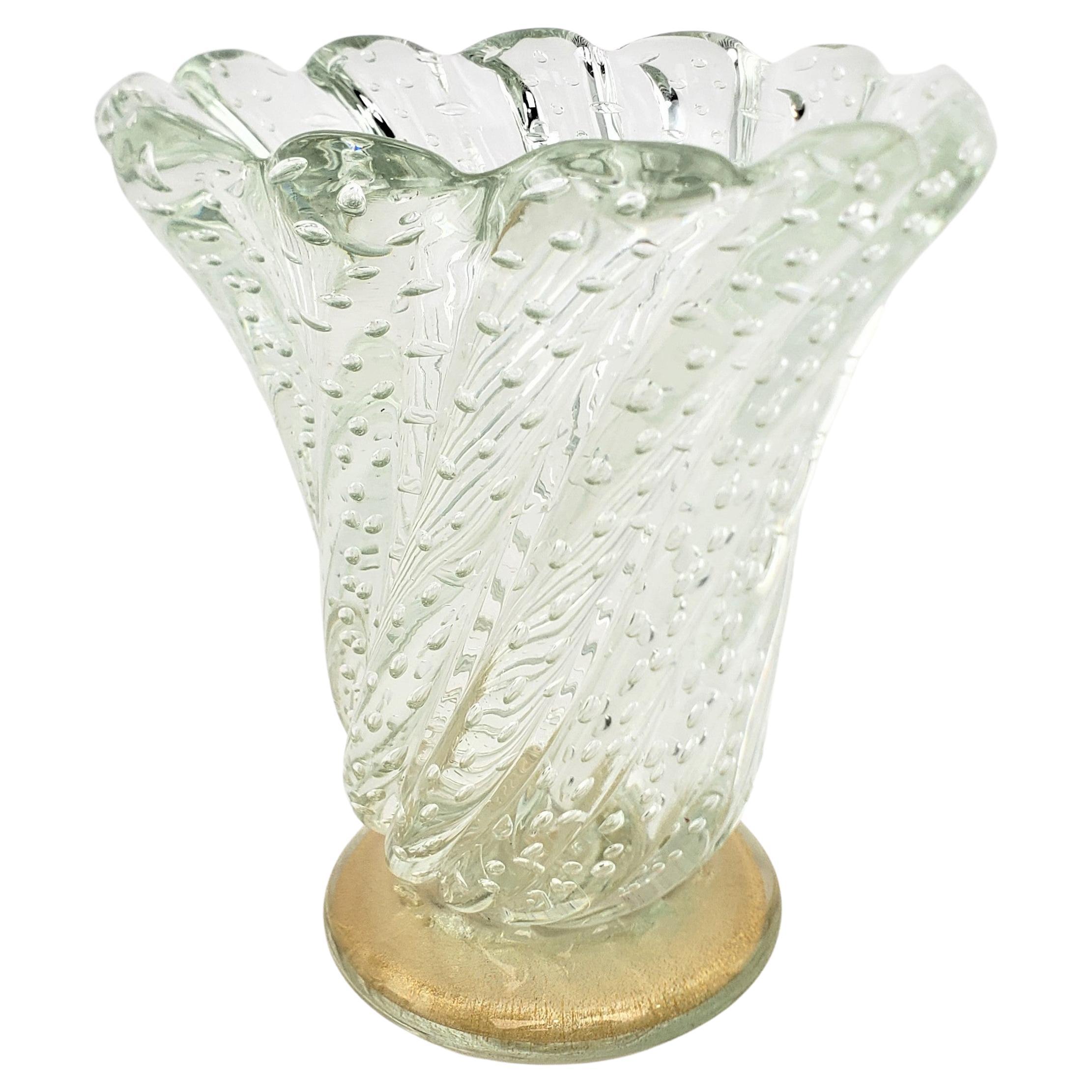 Large & Heavy Mid-Century Murano Swirled Art Glass Vase with Controlled Bubbles For Sale