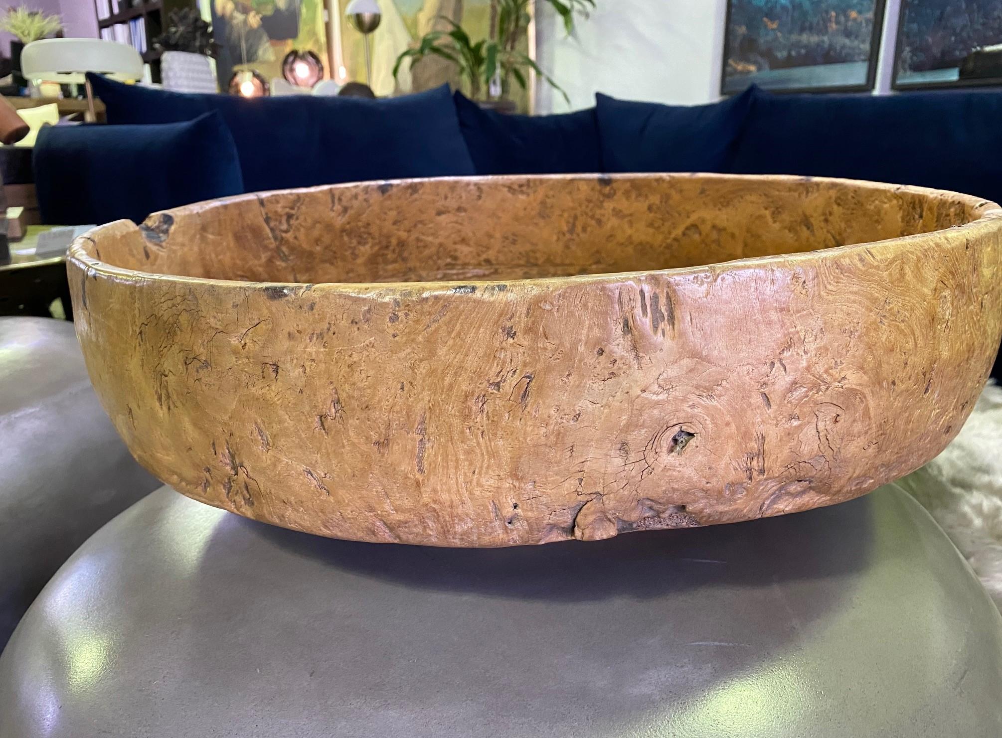 Large Heavy Monumental Massive Rustic Wood Carved Centerpiece Bowl 5