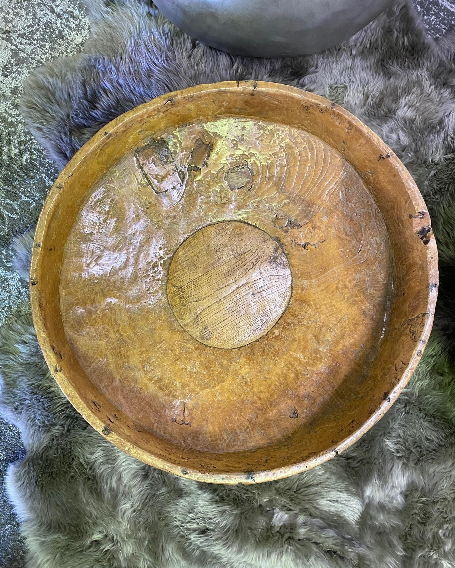 Large Heavy Monumental Massive Rustic Wood Carved Centerpiece Bowl 6