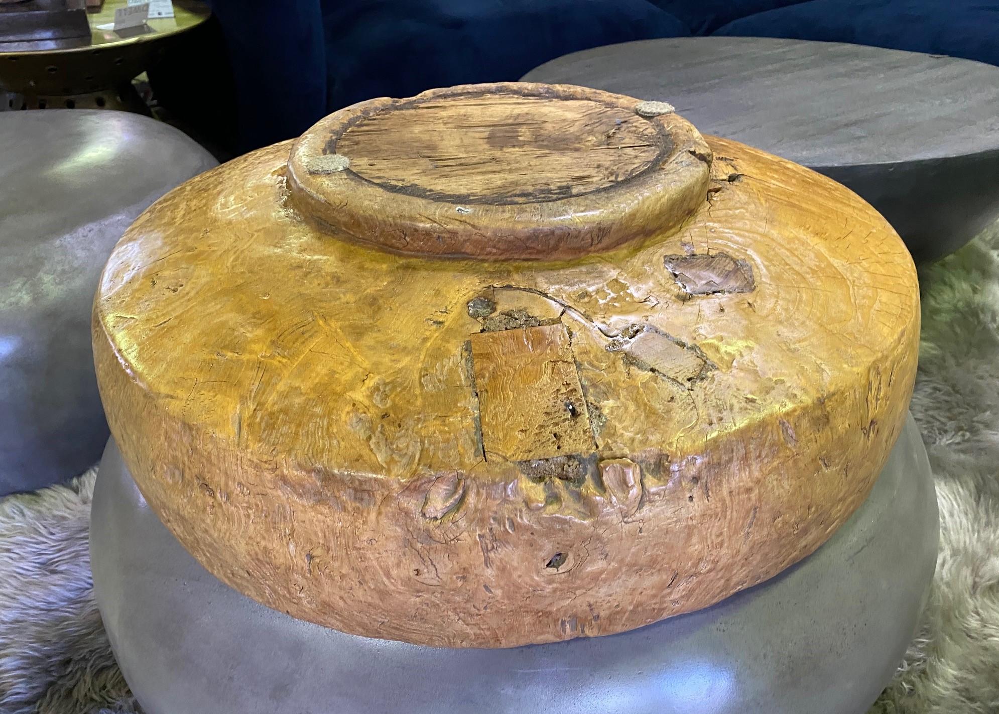 Large Heavy Monumental Massive Rustic Wood Carved Centerpiece Bowl 11