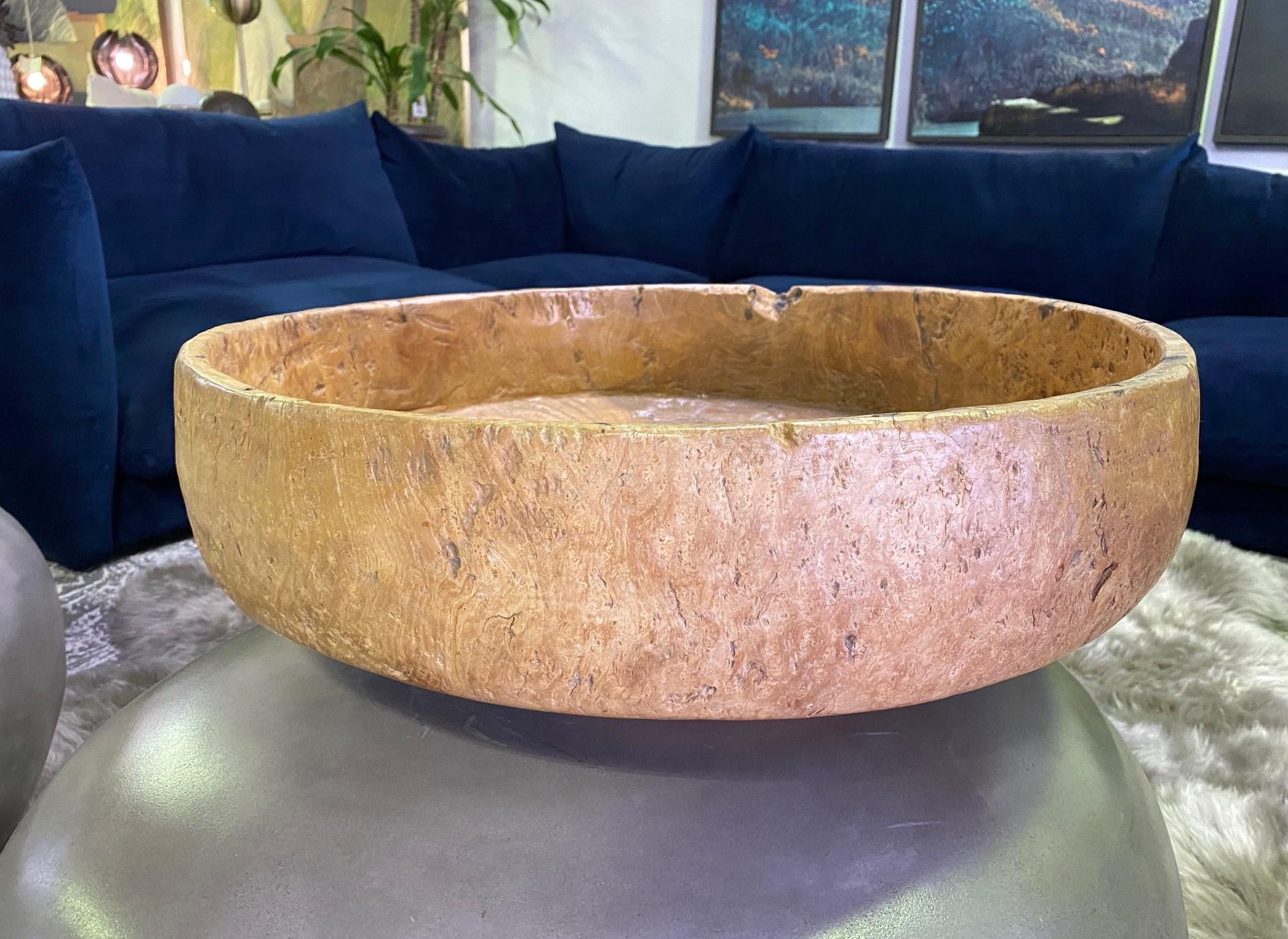 Hand-Carved Large Heavy Monumental Massive Rustic Wood Carved Centerpiece Bowl