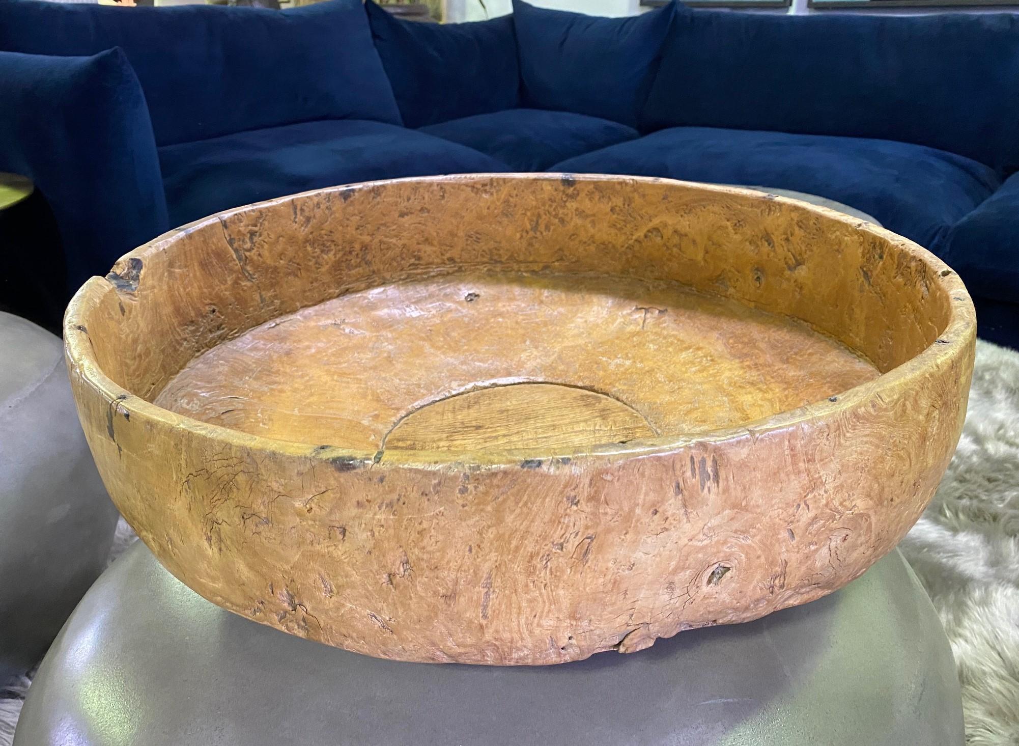 Large Heavy Monumental Massive Rustic Wood Carved Centerpiece Bowl 4