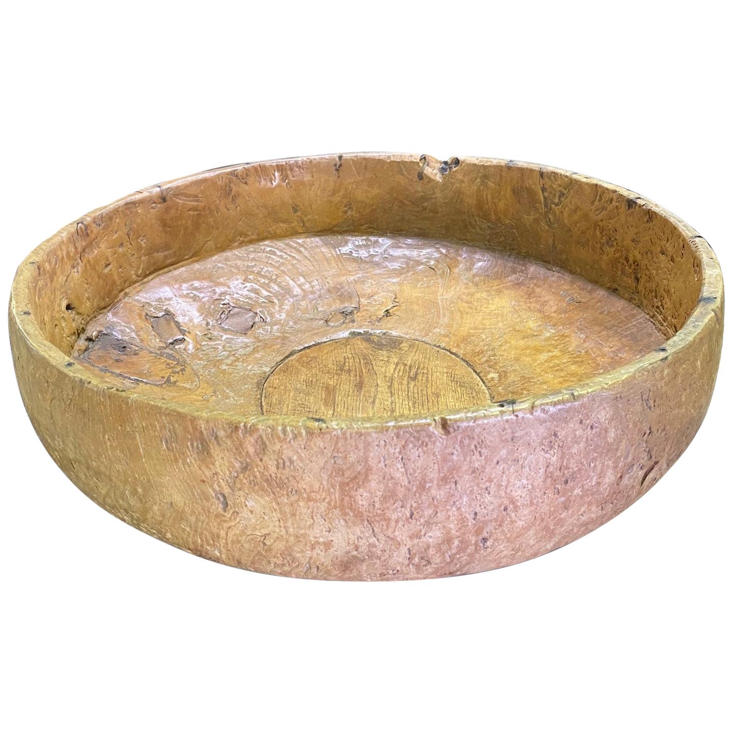 Large Heavy Monumental Massive Rustic Wood Carved Centerpiece Bowl