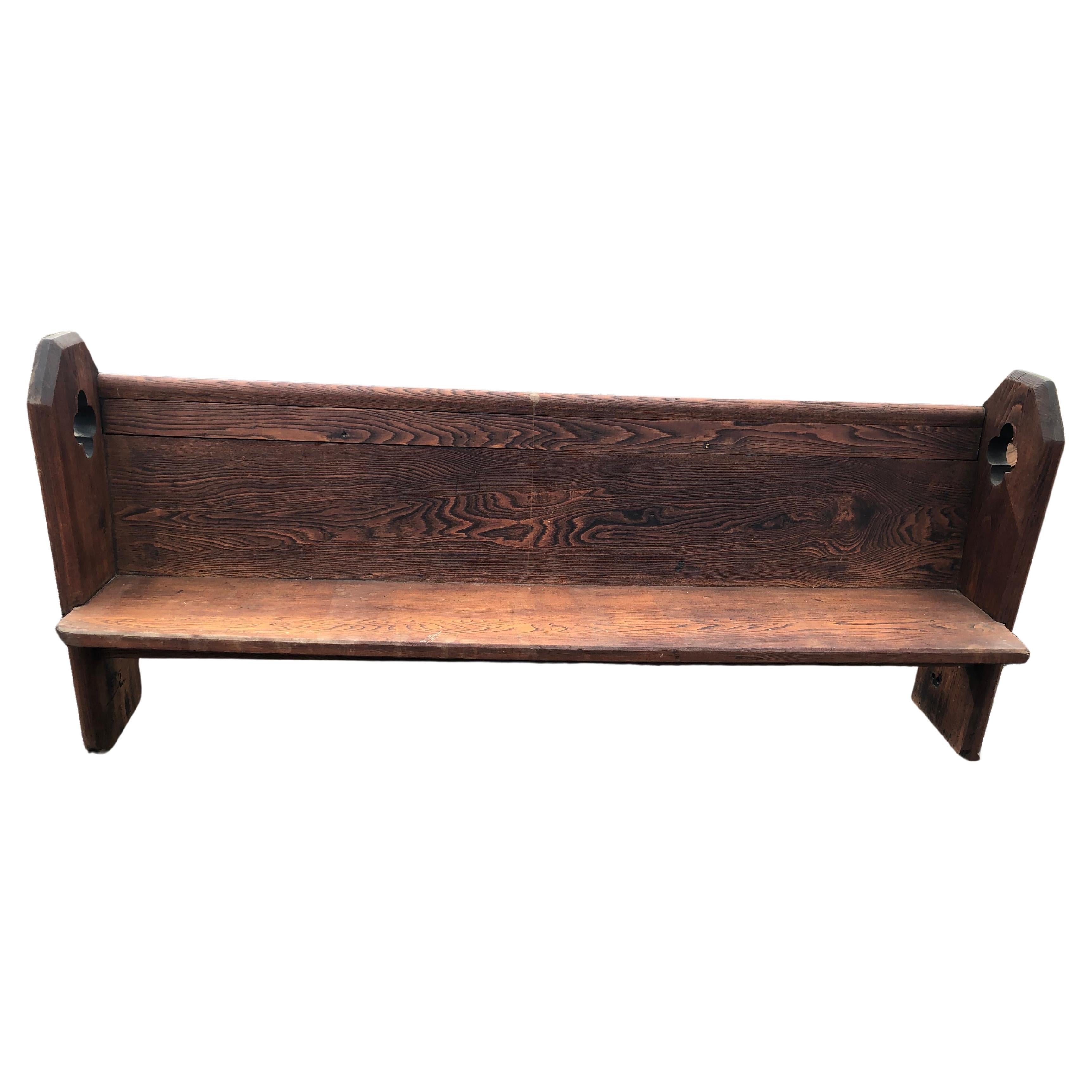 Large Heavy Oak Vintage Church Pew Bench For Sale