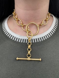 Large Heavy Oval Link Toggle Necklace 123.3 Grams 18 Karat Yellow Gold 18.5"